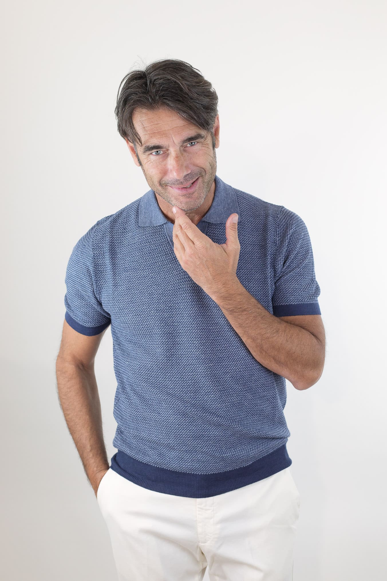 GUARINO Polo Testurizzata Maniche Corte Lino Cotone