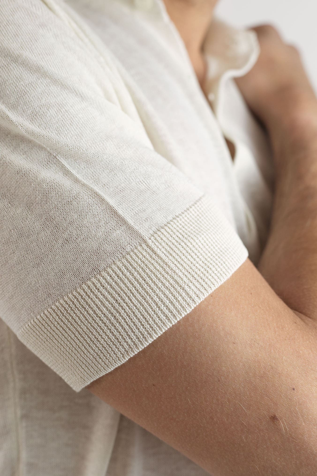 GUARINO Polo Maniche Corte Seta Lino Bianco Lana