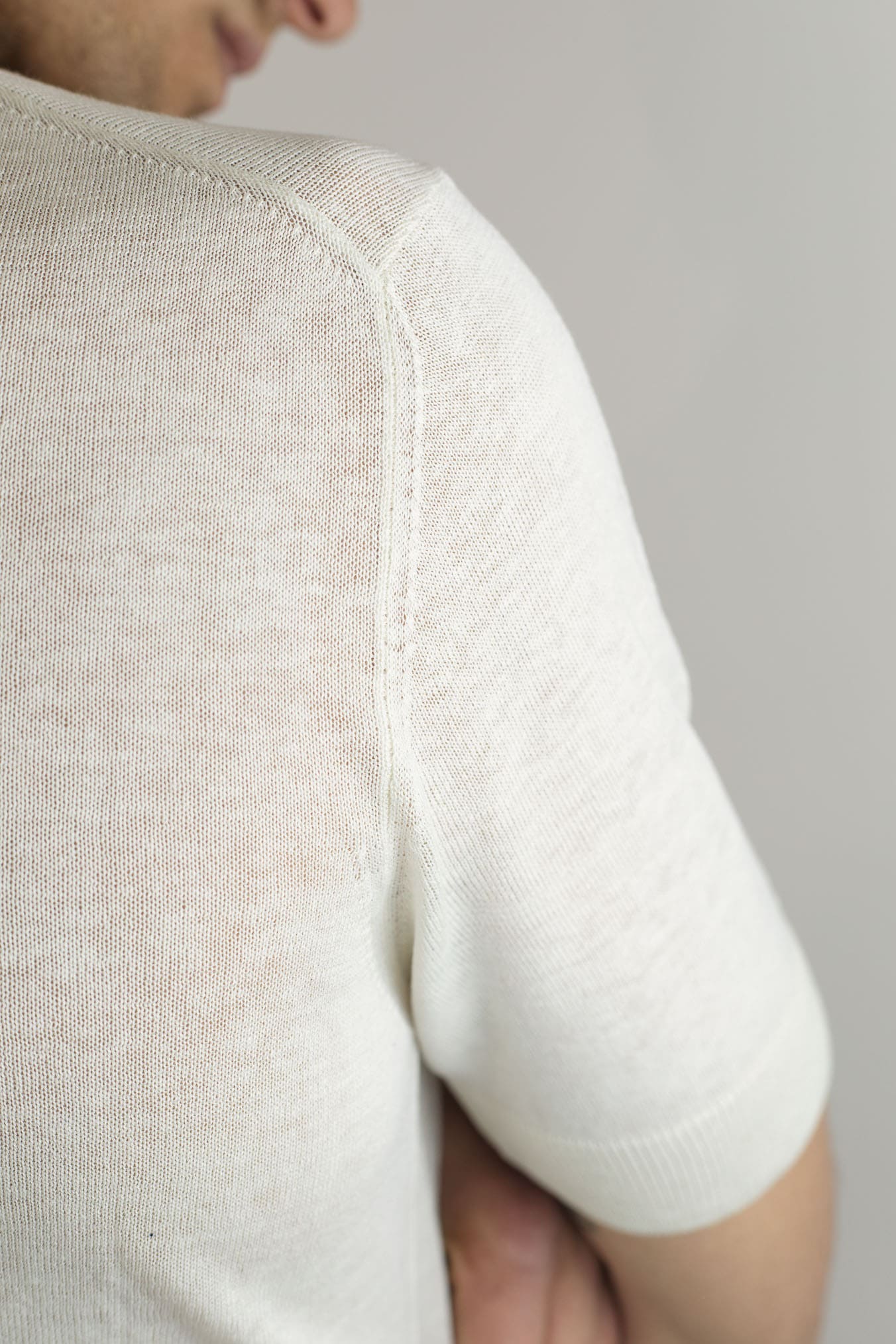 GUARINO Polo Maniche Corte Seta Lino Bianco Lana