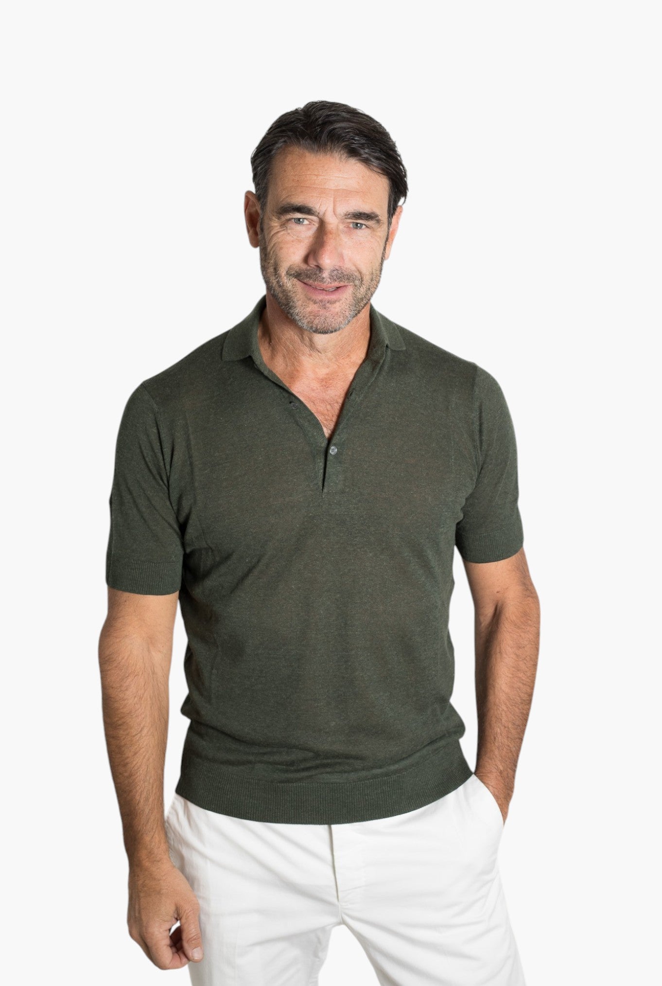 GUARINO Polo Maniche Corte Seta Lino Verde