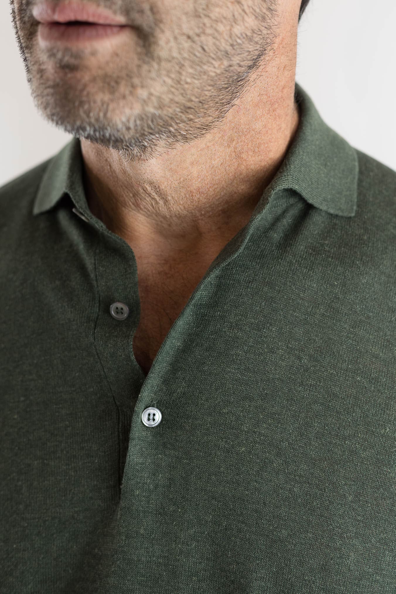 GUARINO Polo Maniche Corte Seta Lino Verde