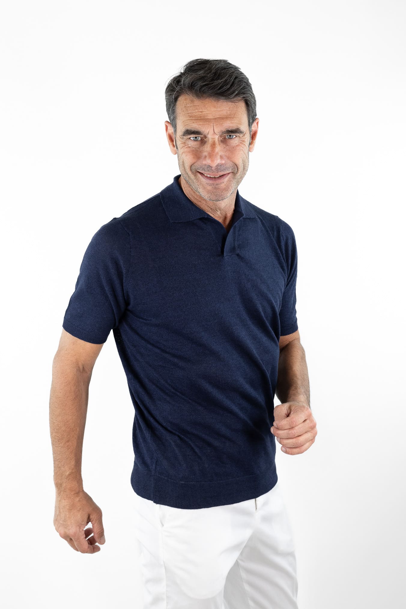 GUARINO Polo Skipper Lino Cotone Blu Navy
