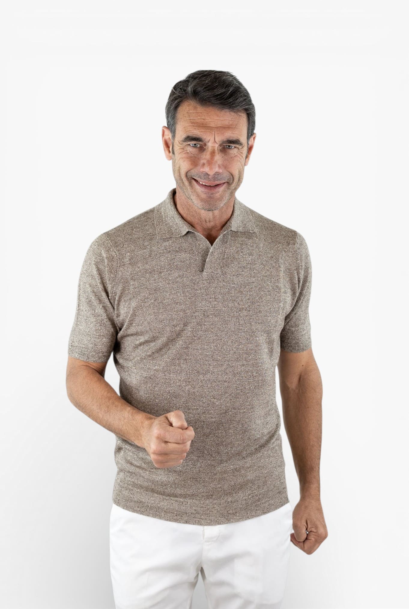 GUARINO Polo Skipper Lino Cotone Tortora Melange