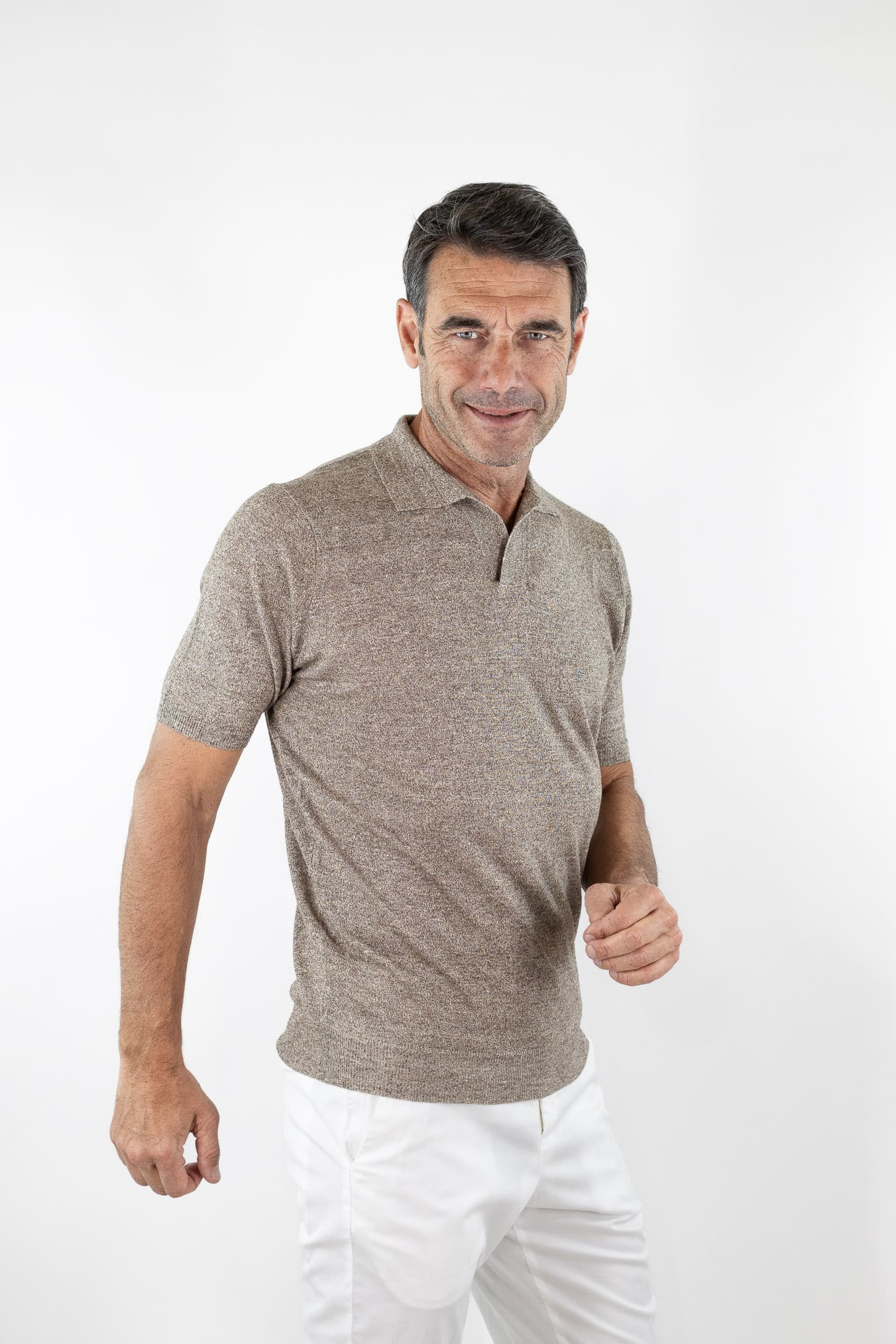 GUARINO Polo Skipper Lino Cotone Tortora Melange