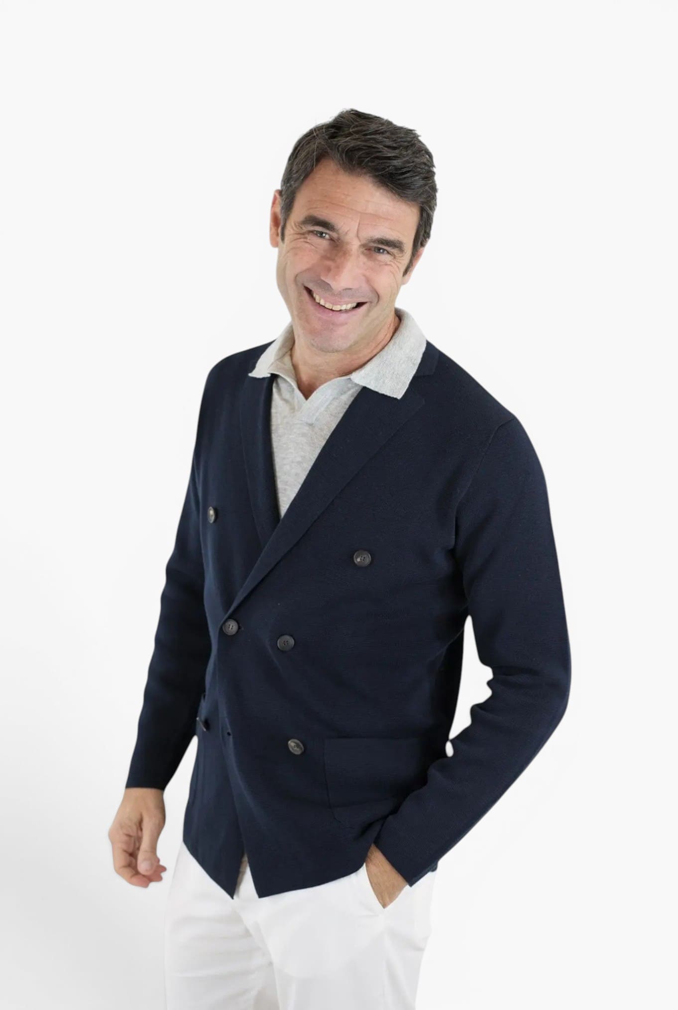GUARINO Giacca Maglia Doppiopetto Jersey Cotone Blu