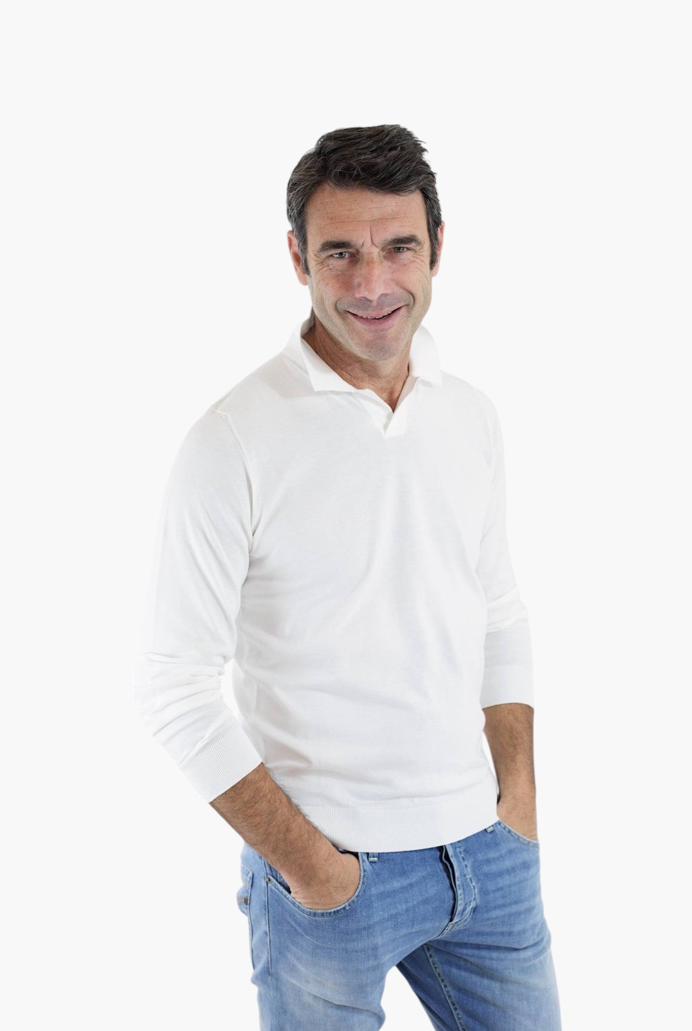 GUARINO Polo Maniche Lunghe Cotone Sea Island Bianco