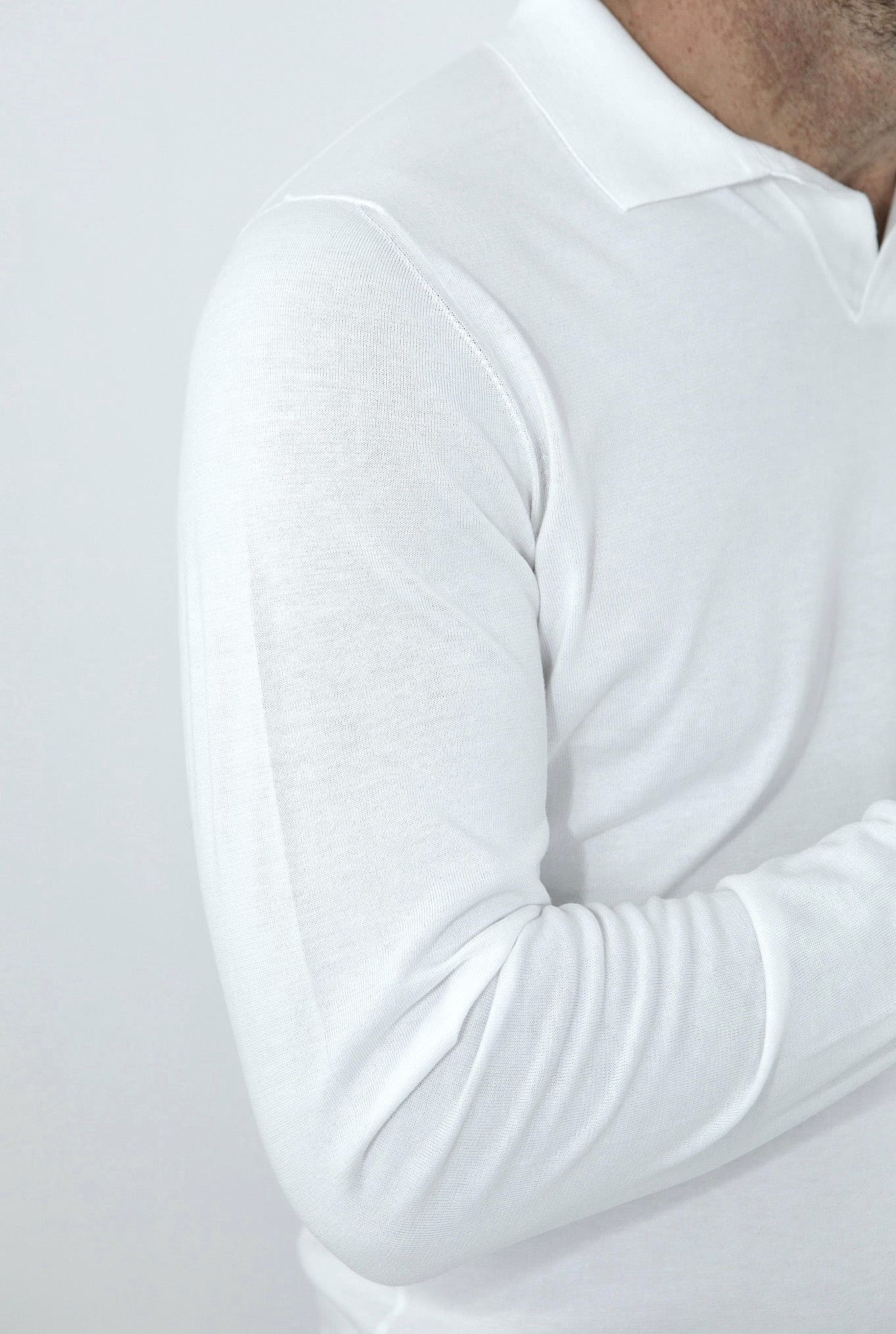 GUARINO Polo Maniche Lunghe Cotone Sea Island Bianco