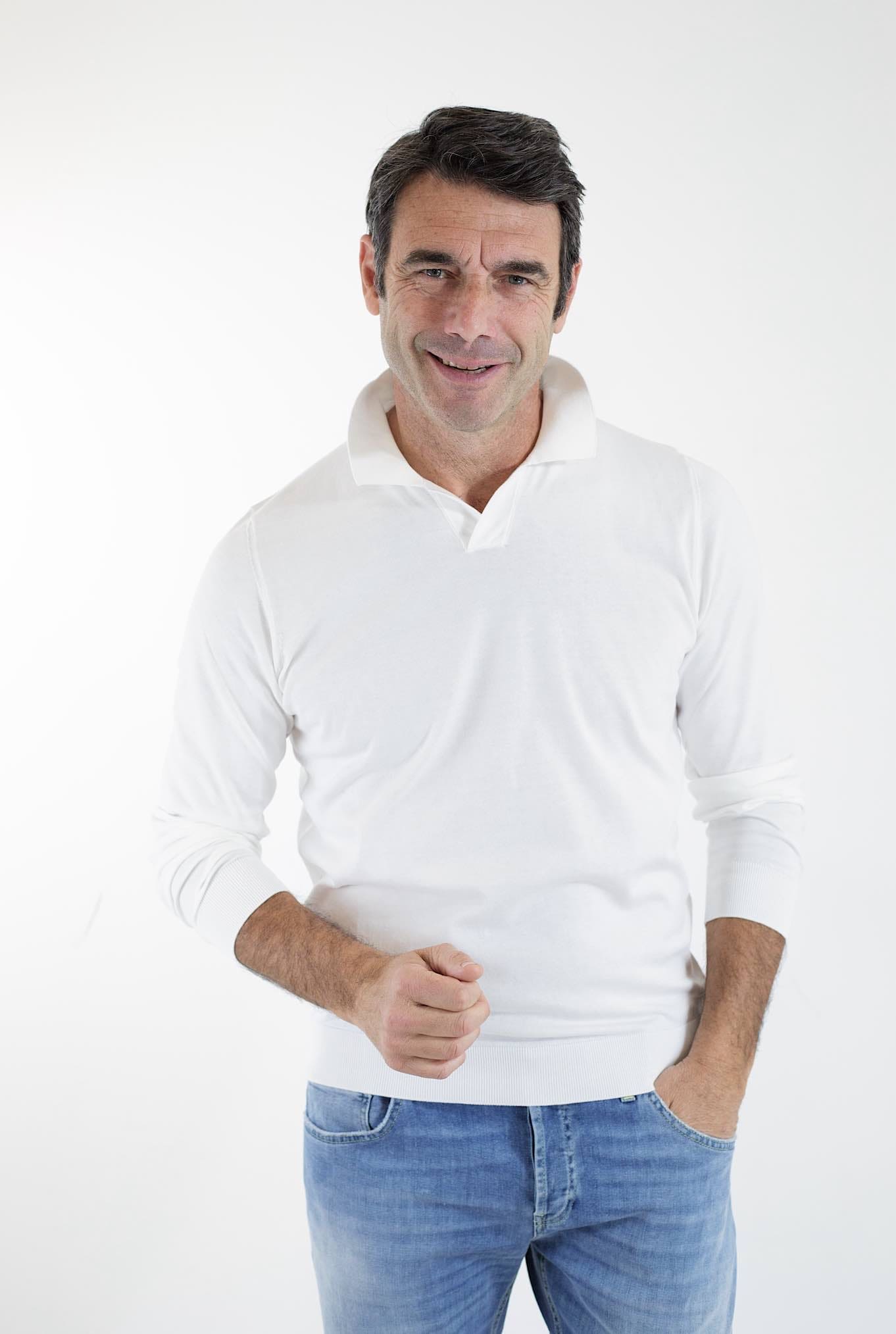 GUARINO Polo Maniche Lunghe Cotone Sea Island Bianco