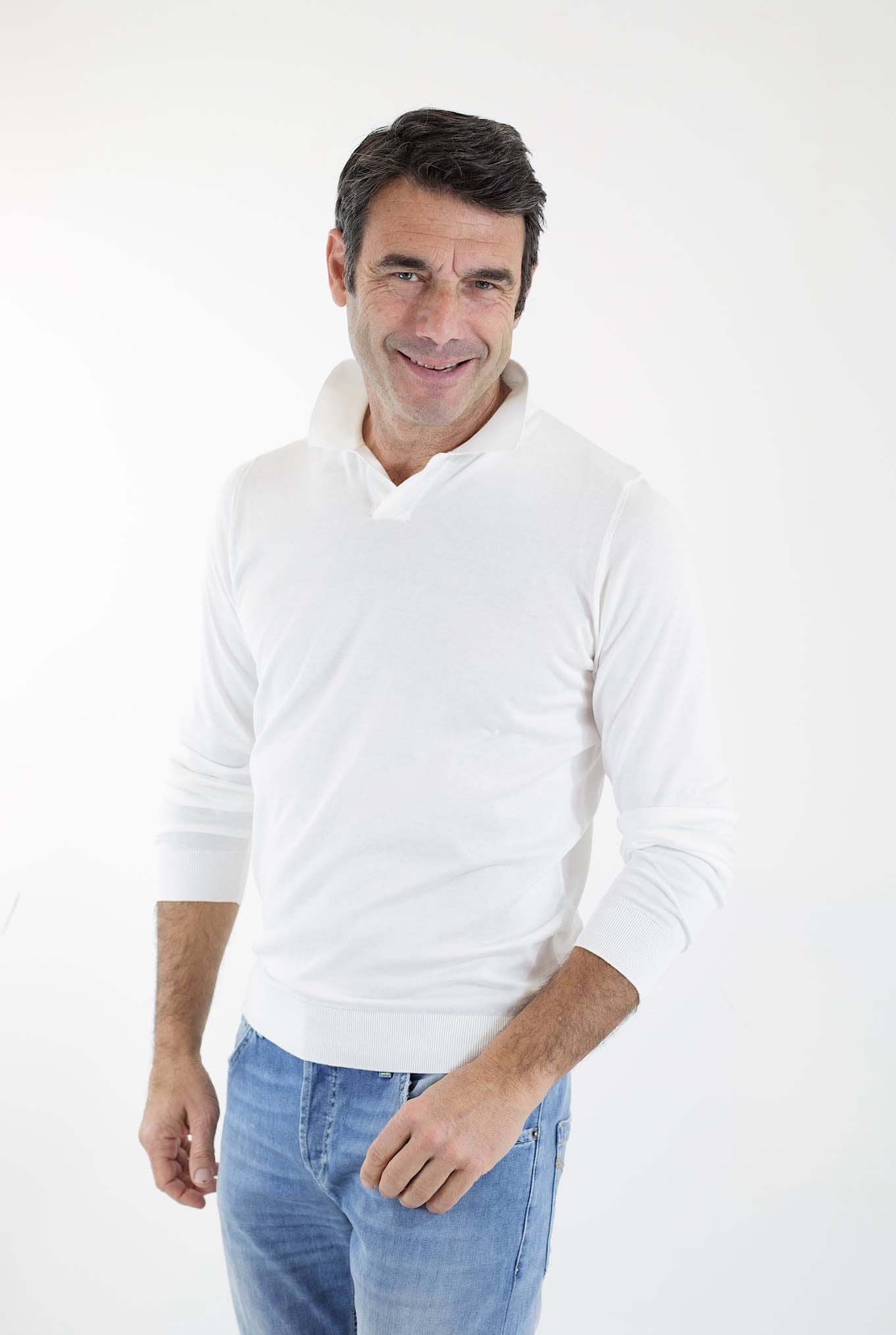 GUARINO Polo Maniche Lunghe Cotone Sea Island Bianco