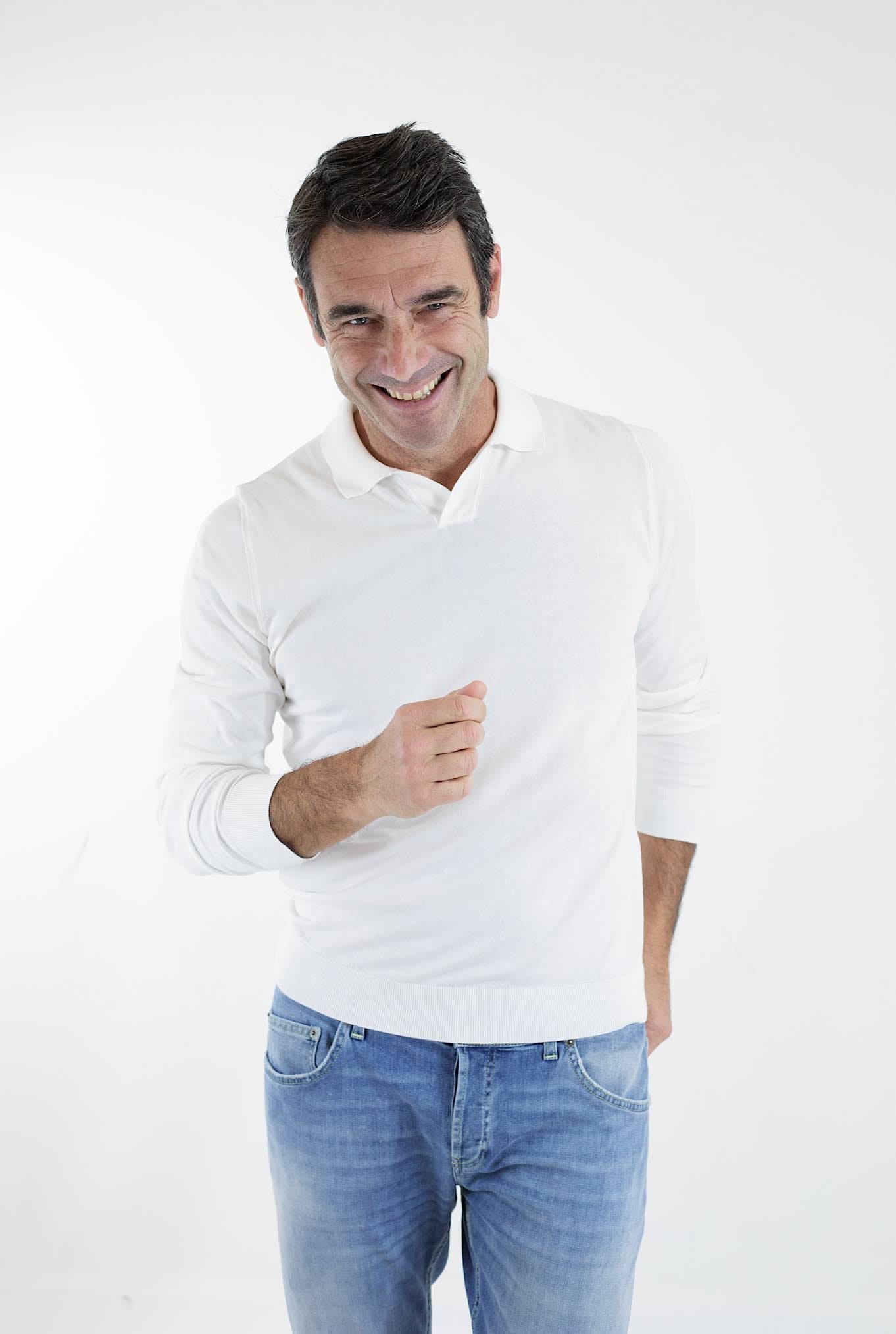 GUARINO Polo Maniche Lunghe Cotone Sea Island Bianco