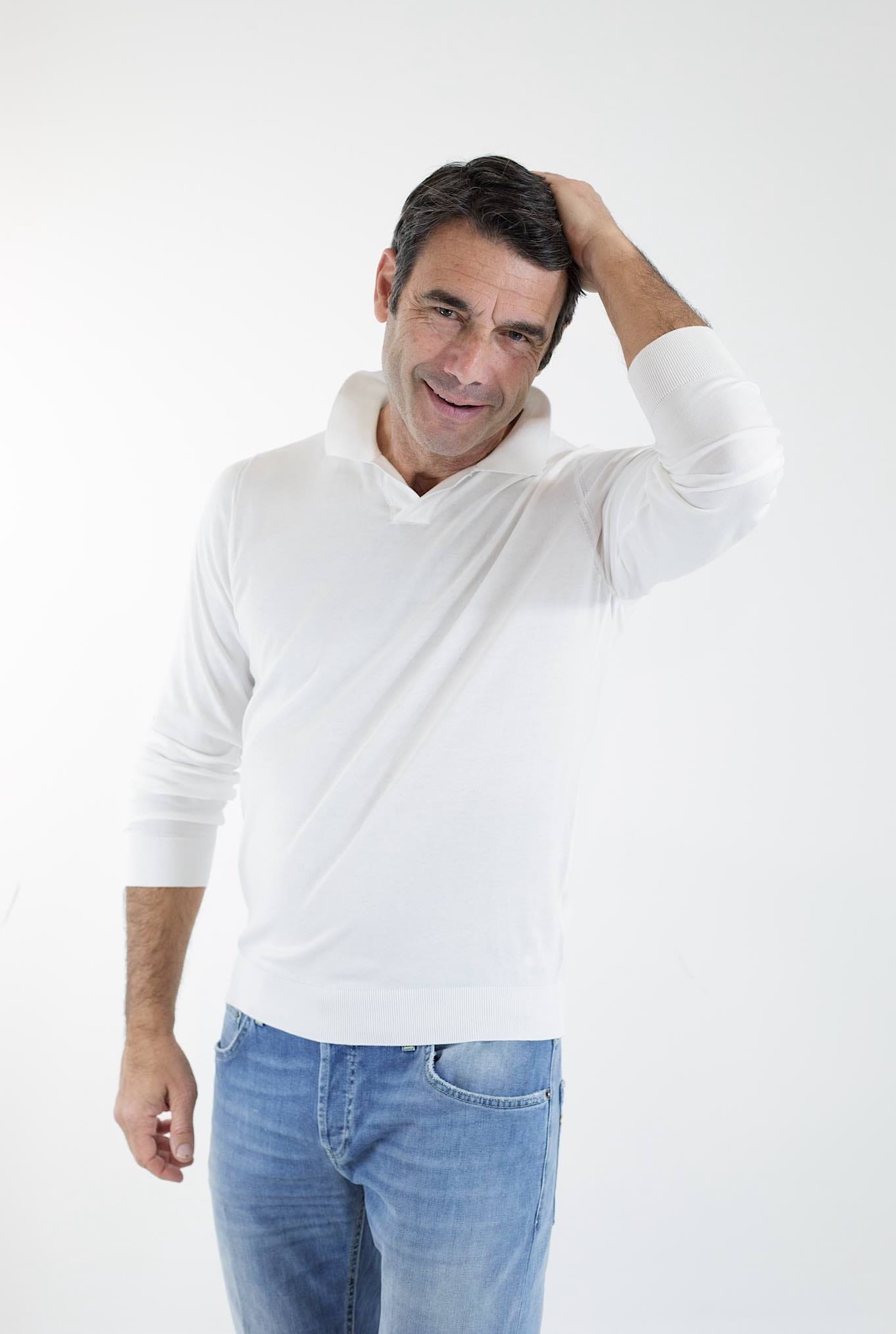 GUARINO Polo Maniche Lunghe Cotone Sea Island Bianco