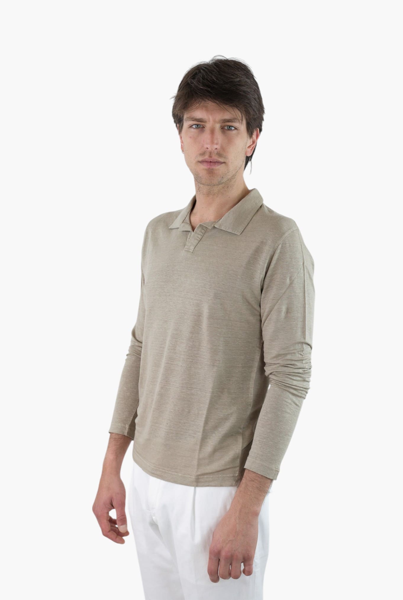 GUARINO Polo Skipper Maniche Lunghe Lino Beige