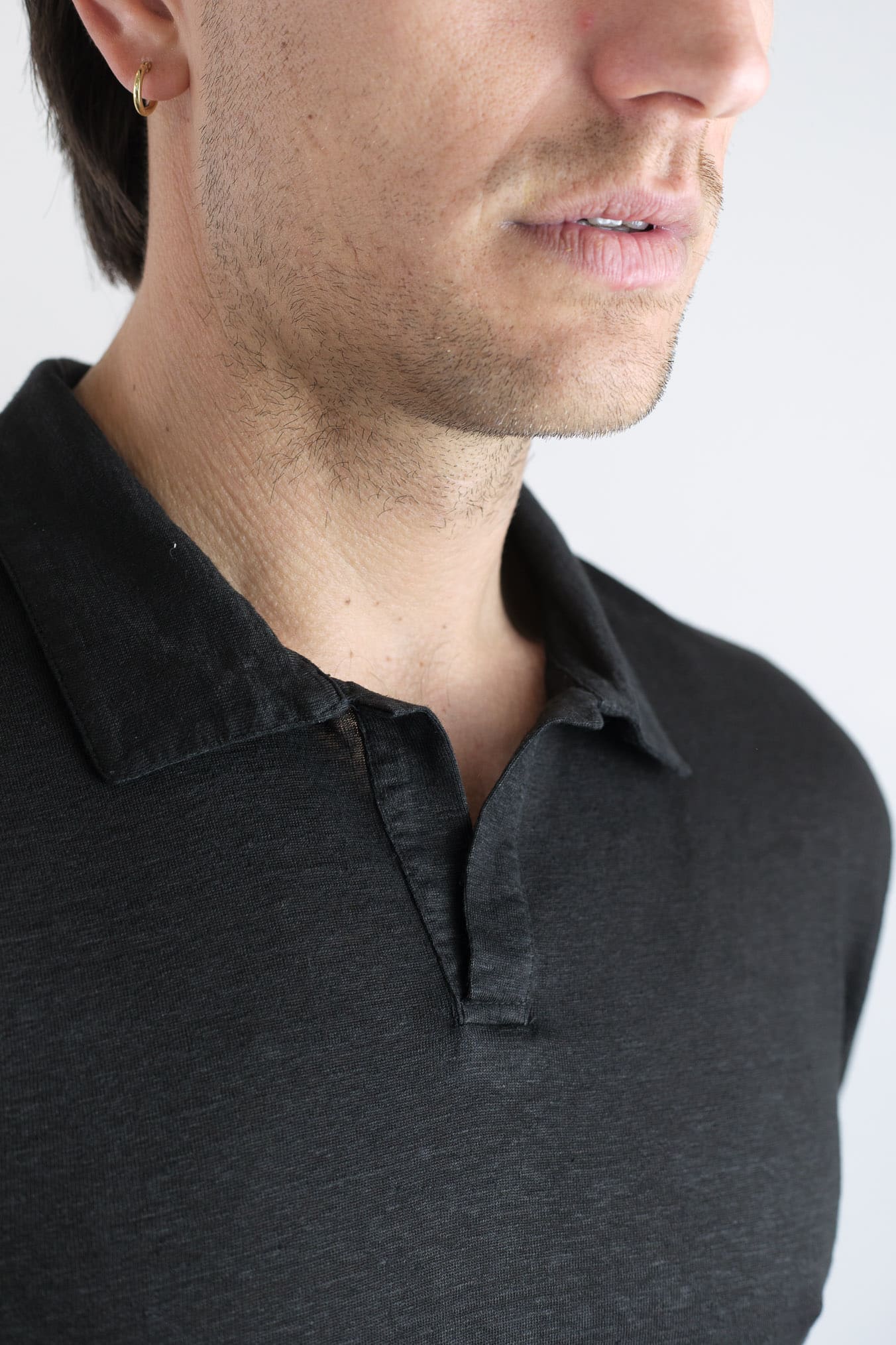 GUARINO Polo Skipper Maniche Lunghe Lino Nero