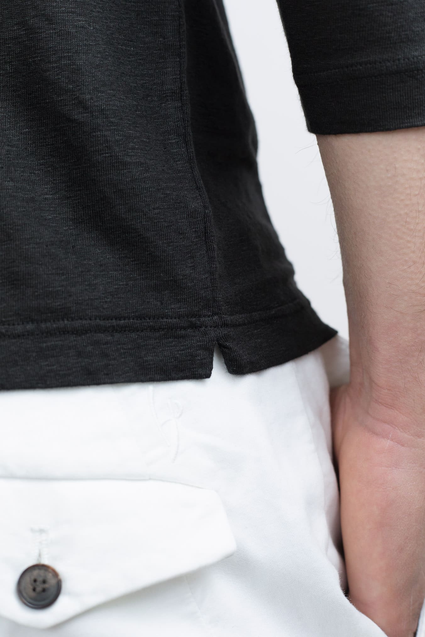 GUARINO Polo Skipper Maniche Lunghe Lino Nero