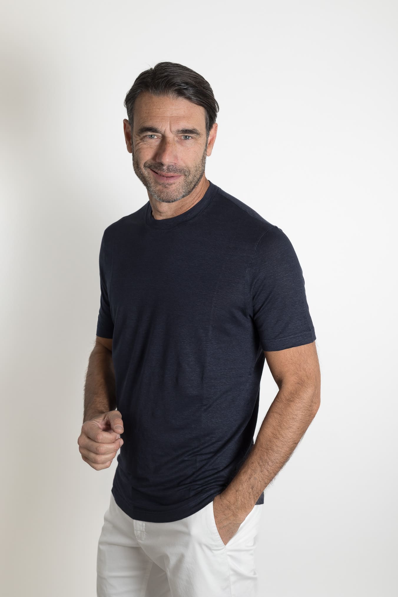 GUARINO T-Shirt Jersey Lino Blu Navy