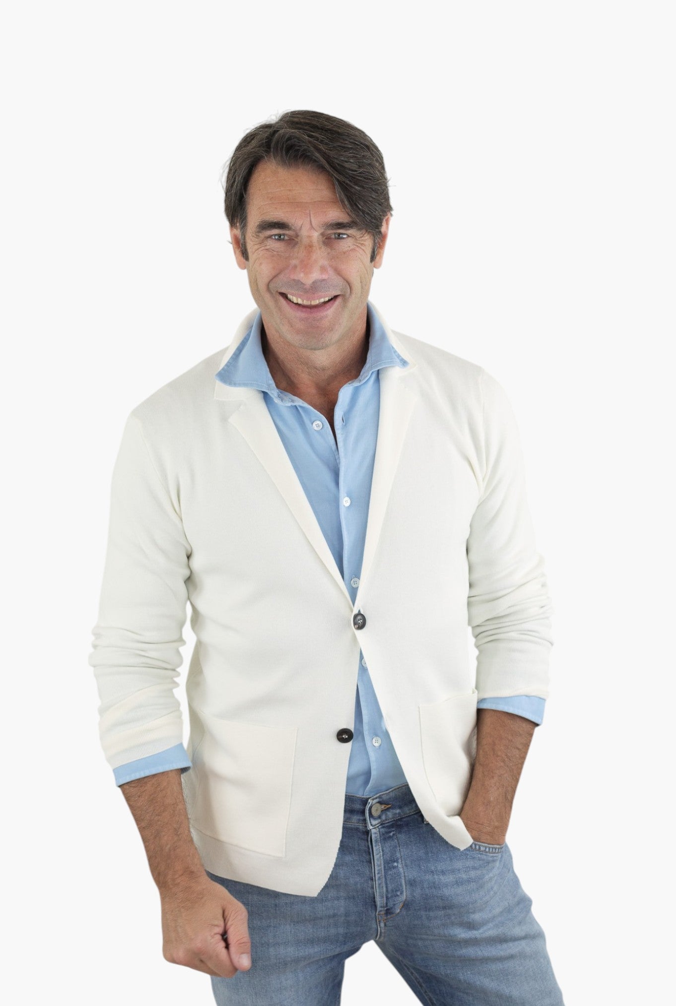 GUARINO Giacca Maglia Jersey Cotone Bianco