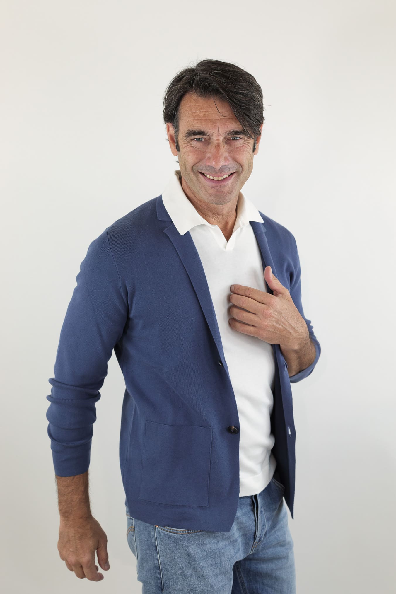 GUARINO Giacca Maglia Jersey Cotone Blu Polvere