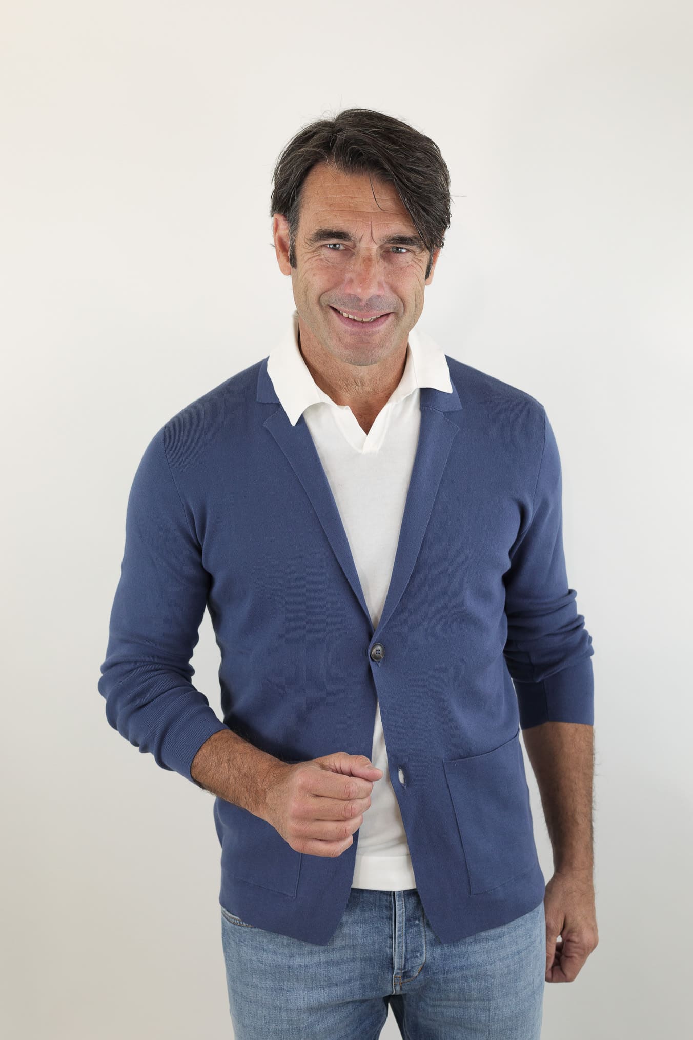 GUARINO Giacca Maglia Jersey Cotone Blu Polvere