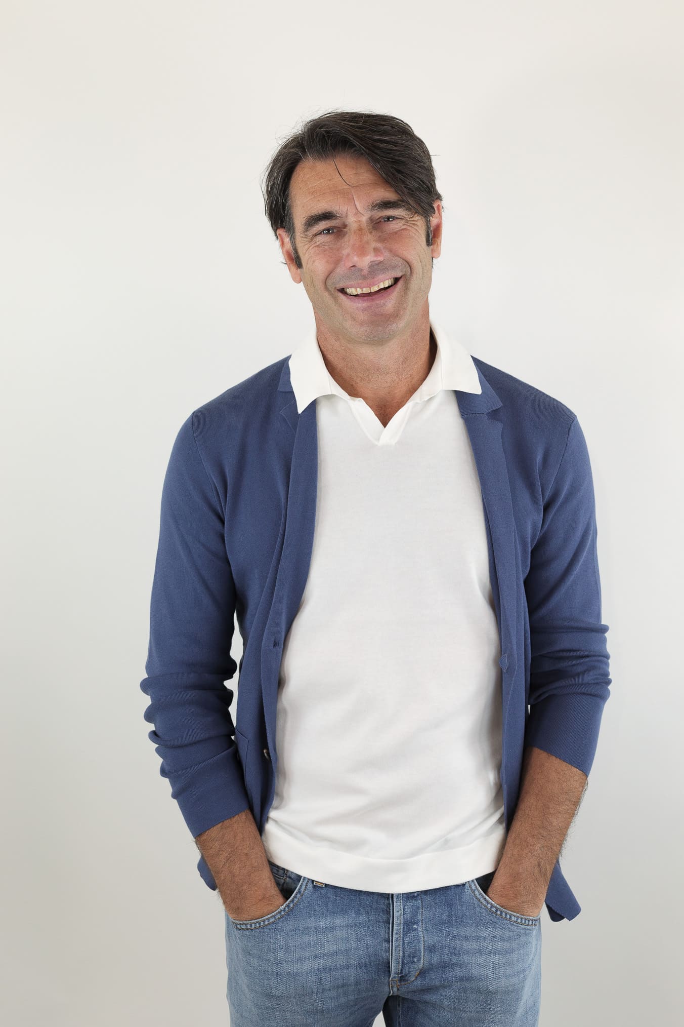 GUARINO Giacca Maglia Jersey Cotone Blu Polvere