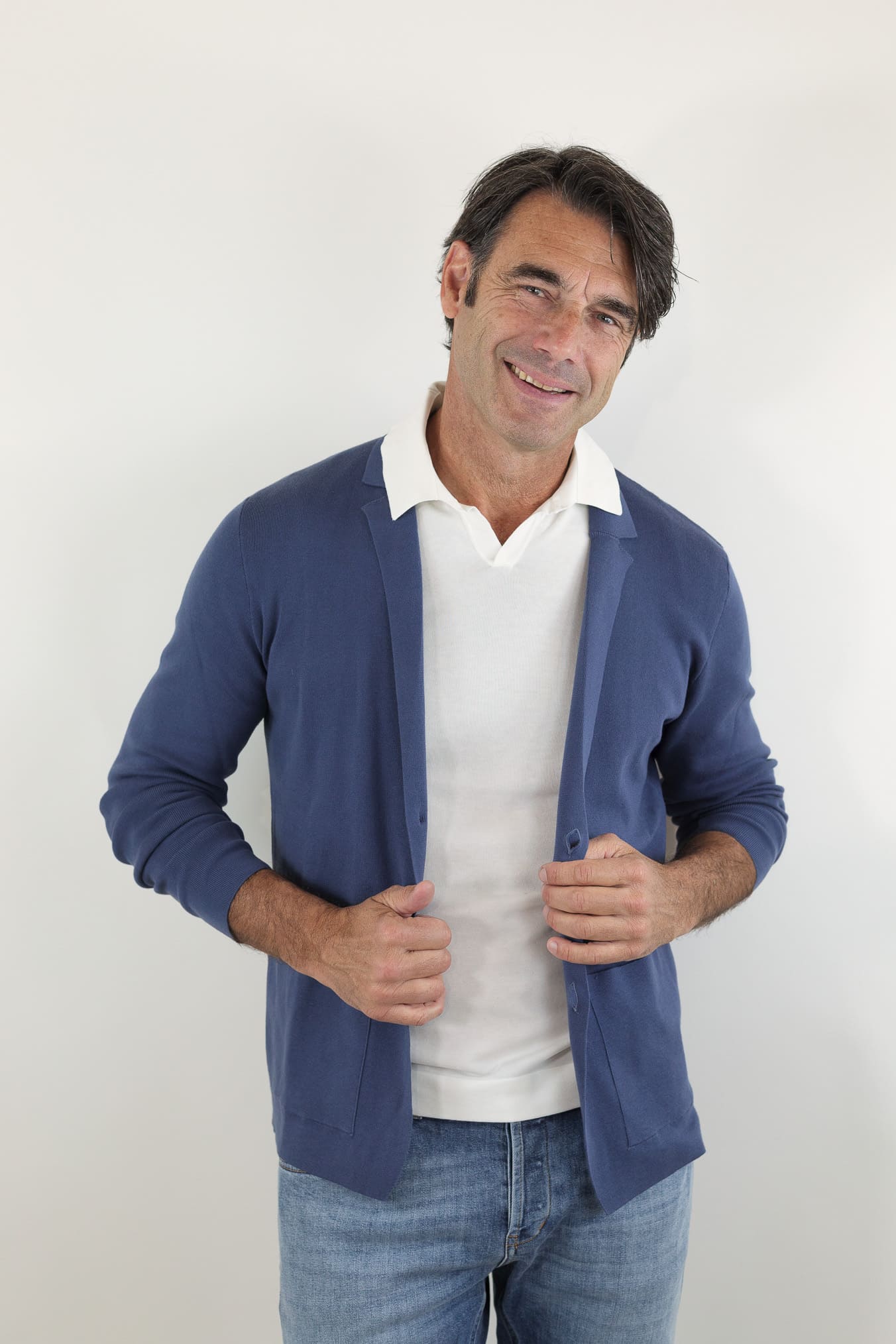 GUARINO Giacca Maglia Jersey Cotone Blu Polvere