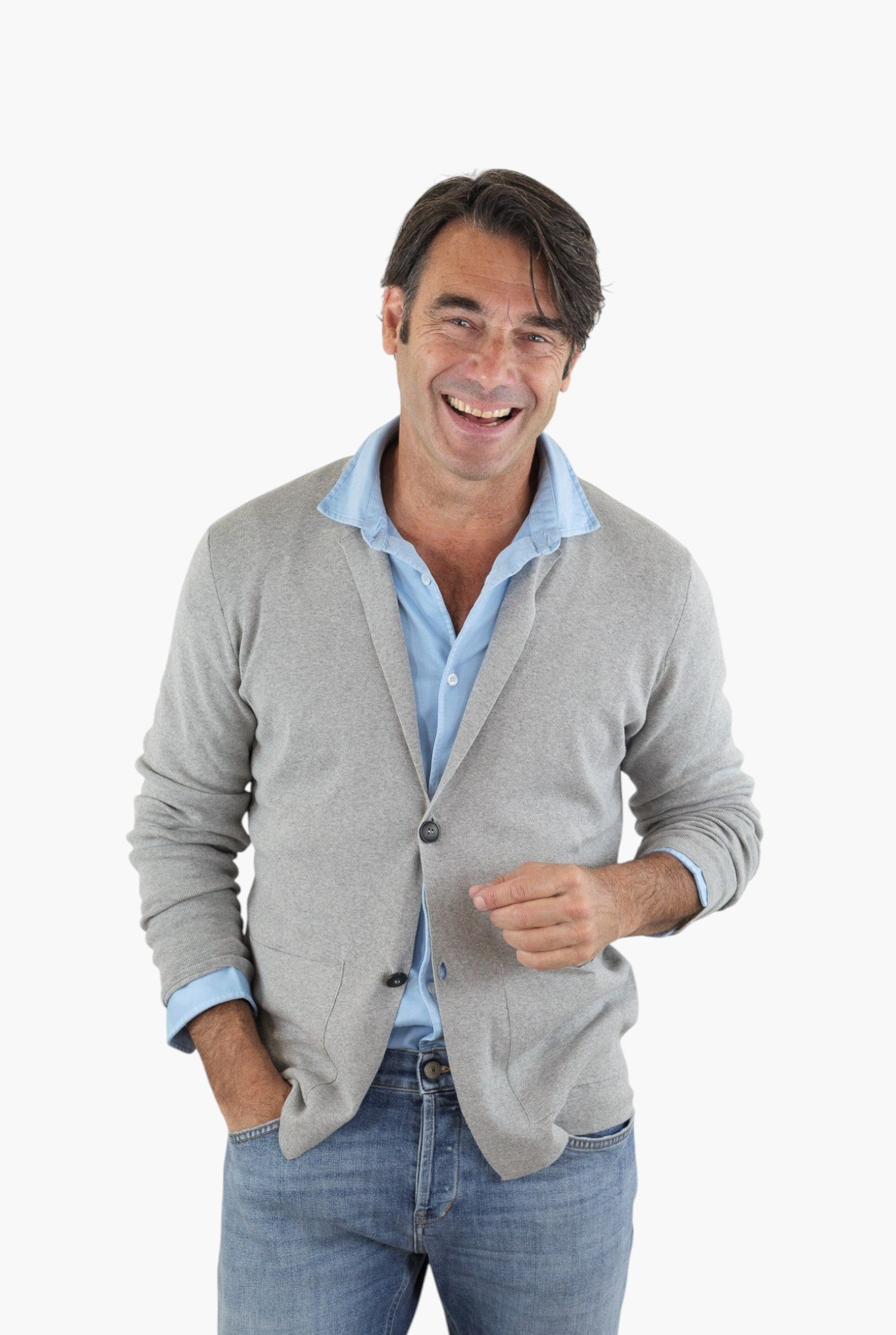 GUARINO Giacca Maglia Jersey Cotone Grigio Chiaro