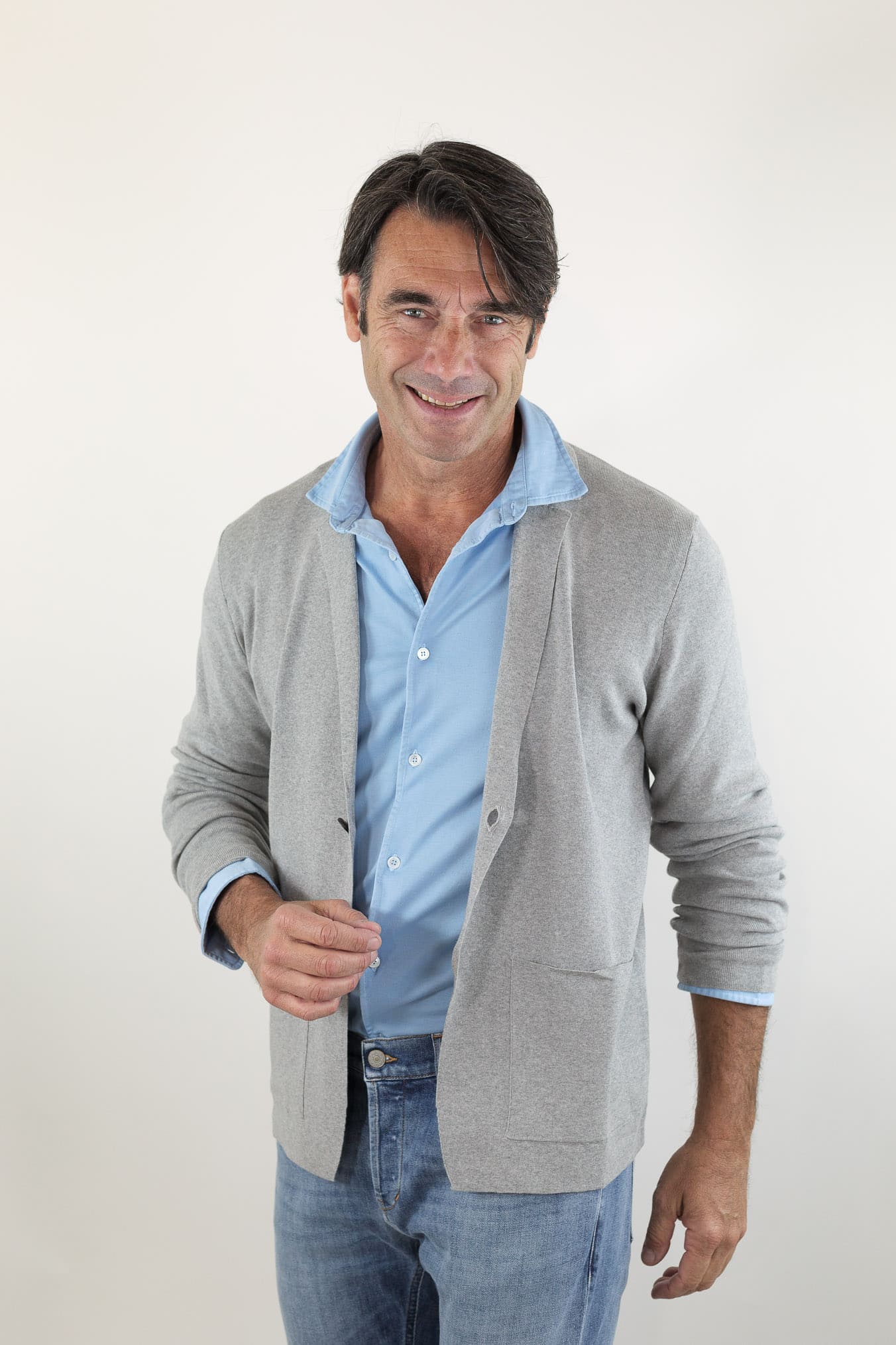 GUARINO Giacca Maglia Jersey Cotone Grigio Chiaro