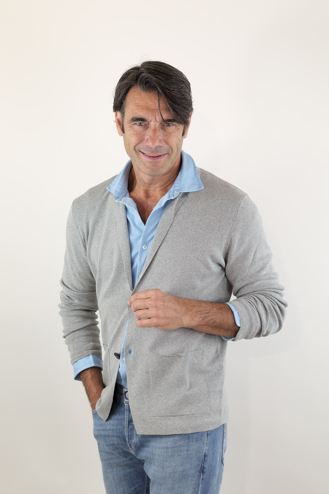 GUARINO Giacca Maglia Jersey Cotone Grigio Chiaro