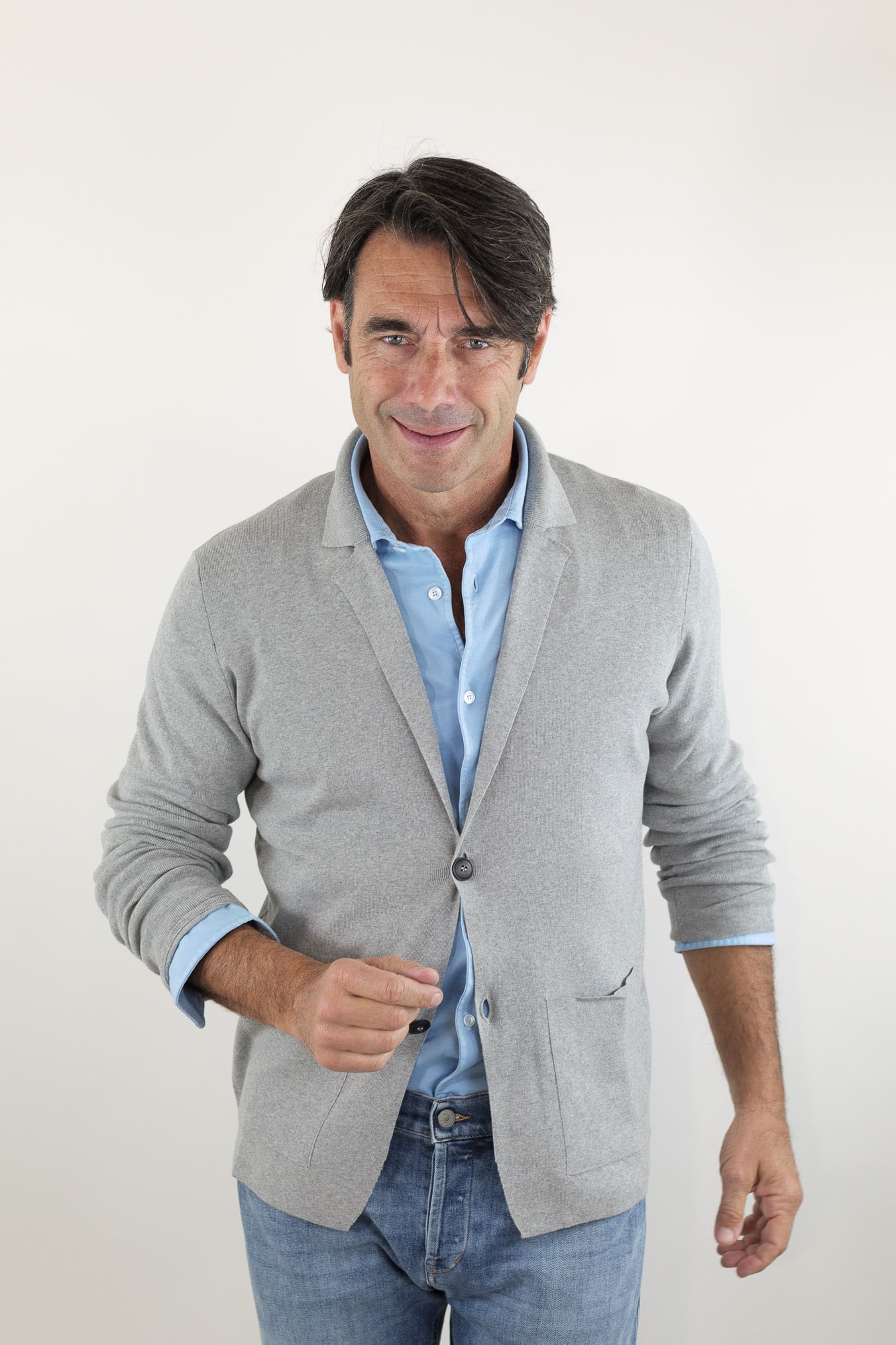 GUARINO Giacca Maglia Jersey Cotone Grigio Chiaro