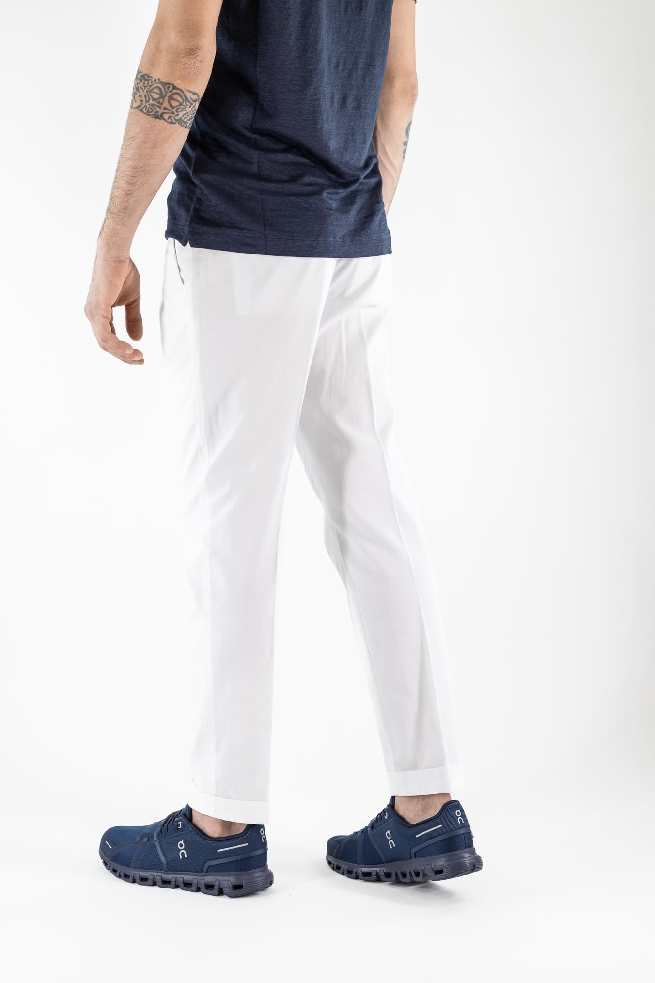 HINDUSTRIE Pantaloni Micro Spigato Cotone Bianco