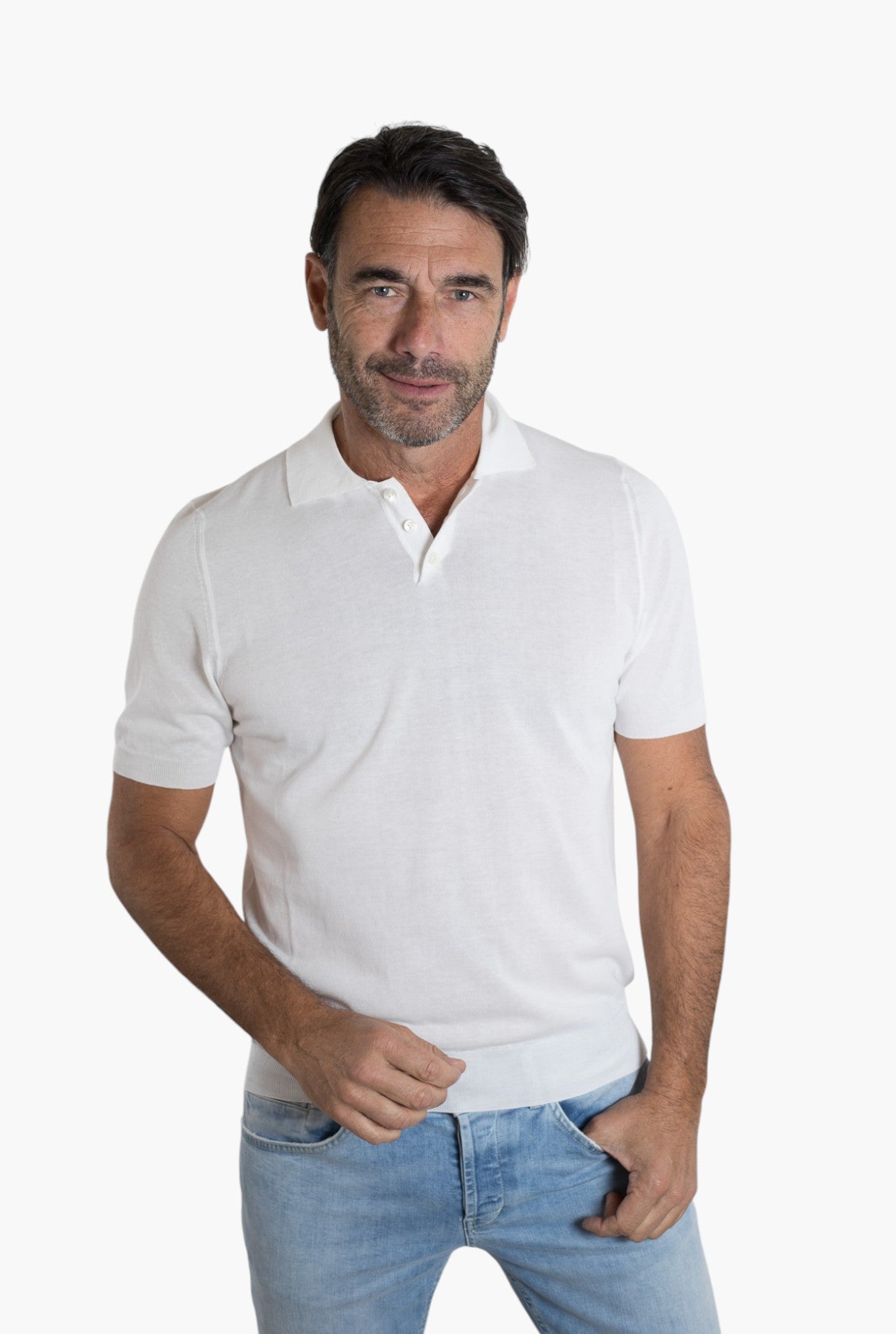 HINDUSTRIE Polo Cotone Crepe Bianco