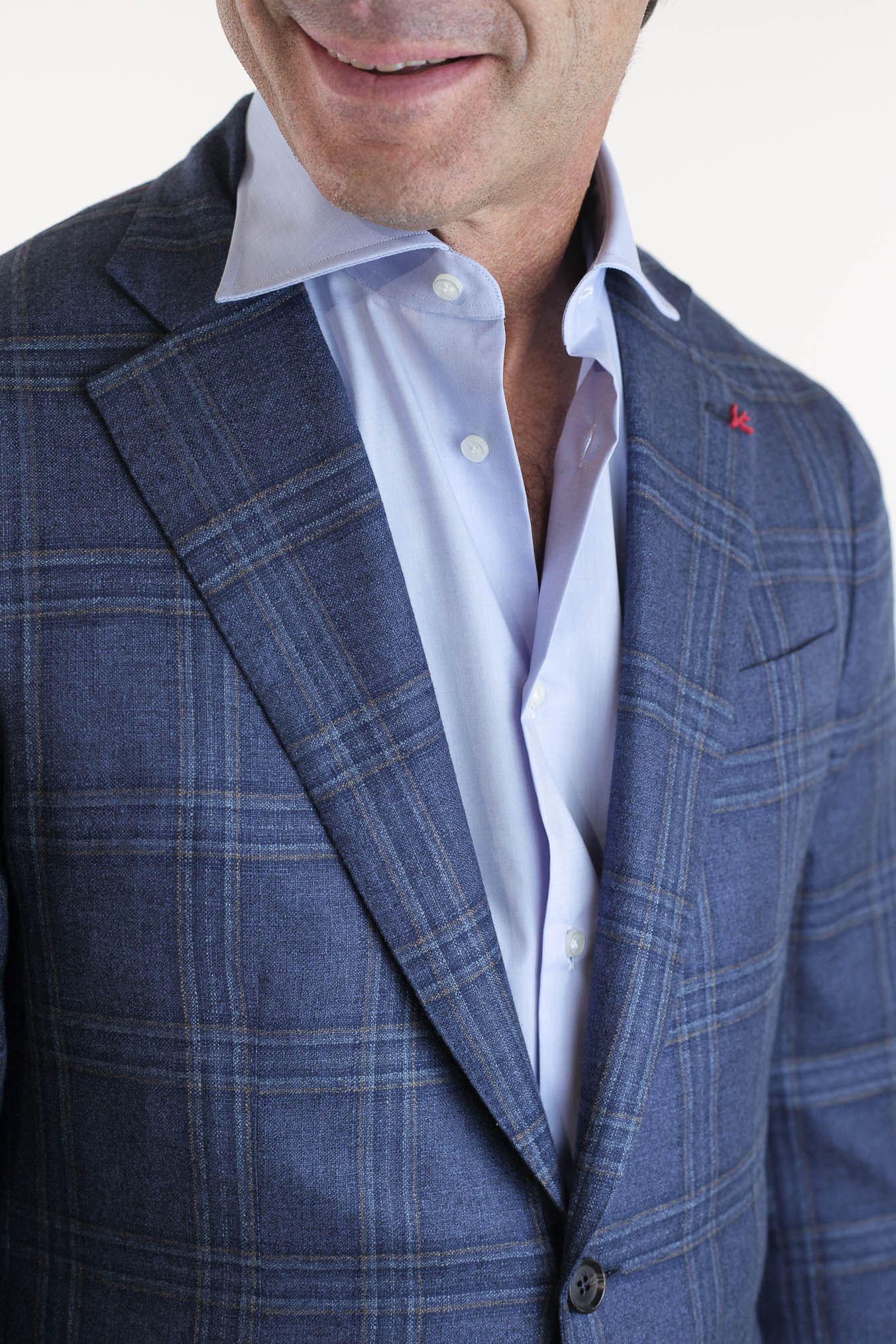 ISAIA Giacca Check Blu Seta e Cashmere
