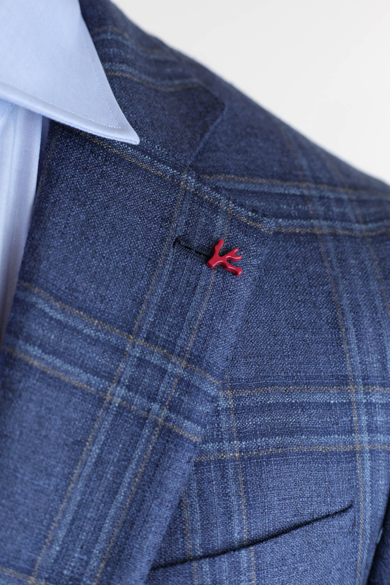 ISAIA Giacca Check Blu Seta e Cashmere
