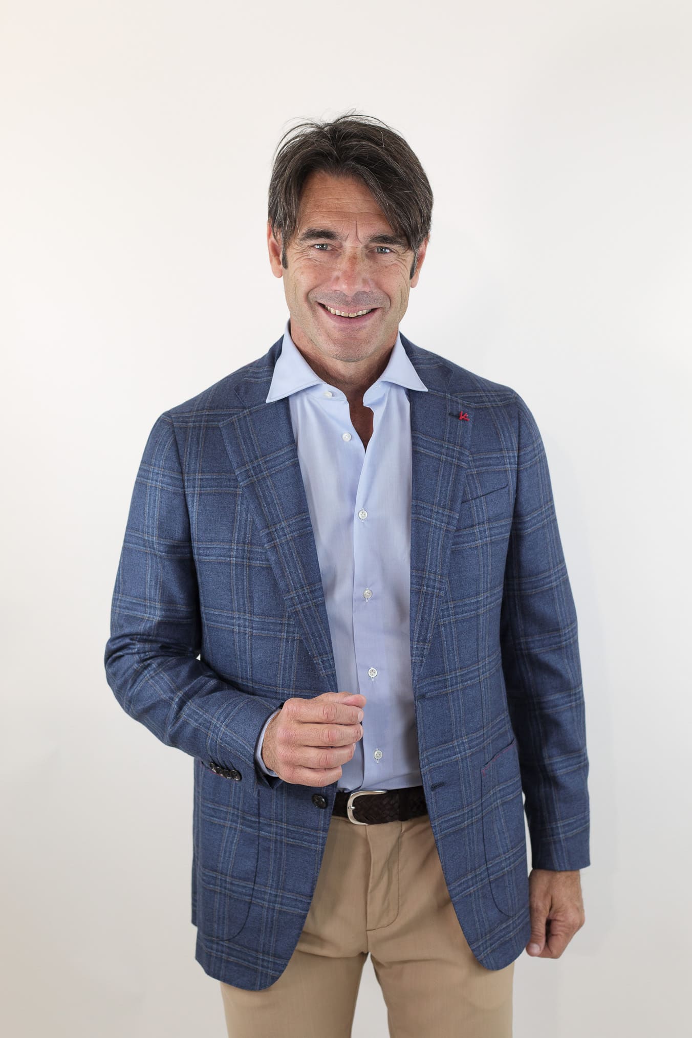 ISAIA Giacca Check Blu Seta e Cashmere