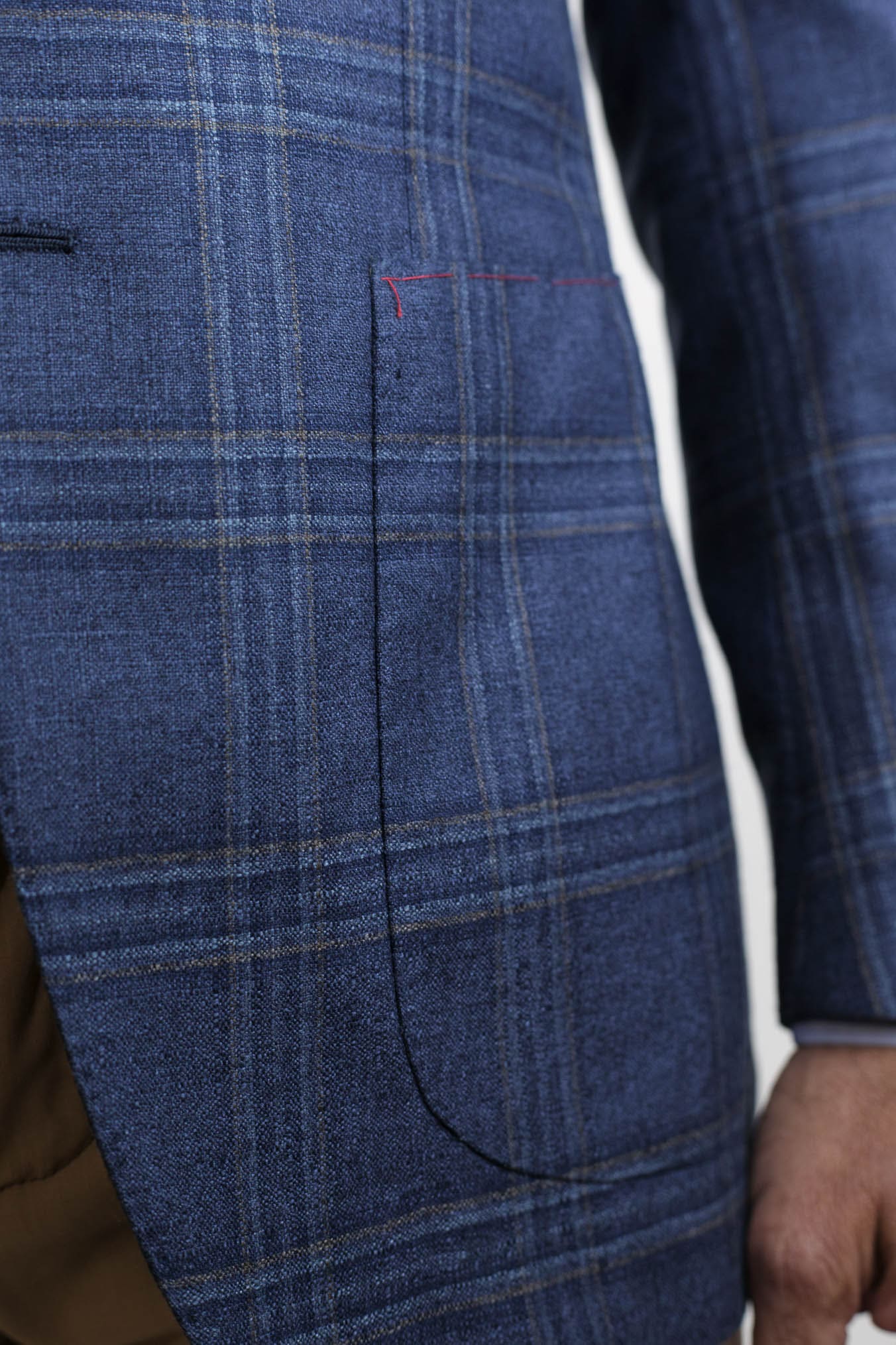 ISAIA Giacca Check Blu Seta e Cashmere