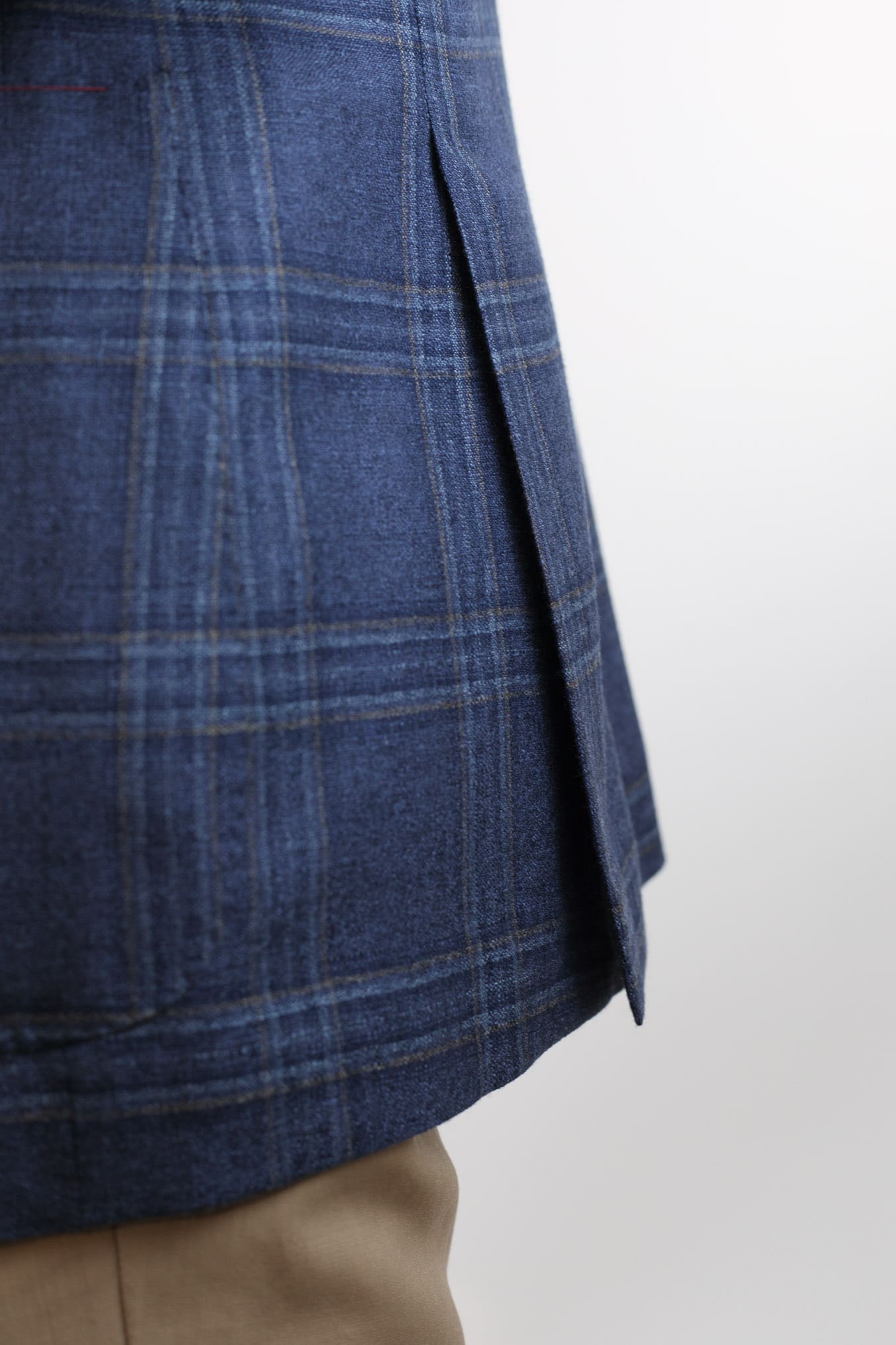 ISAIA Giacca Check Blu Seta e Cashmere