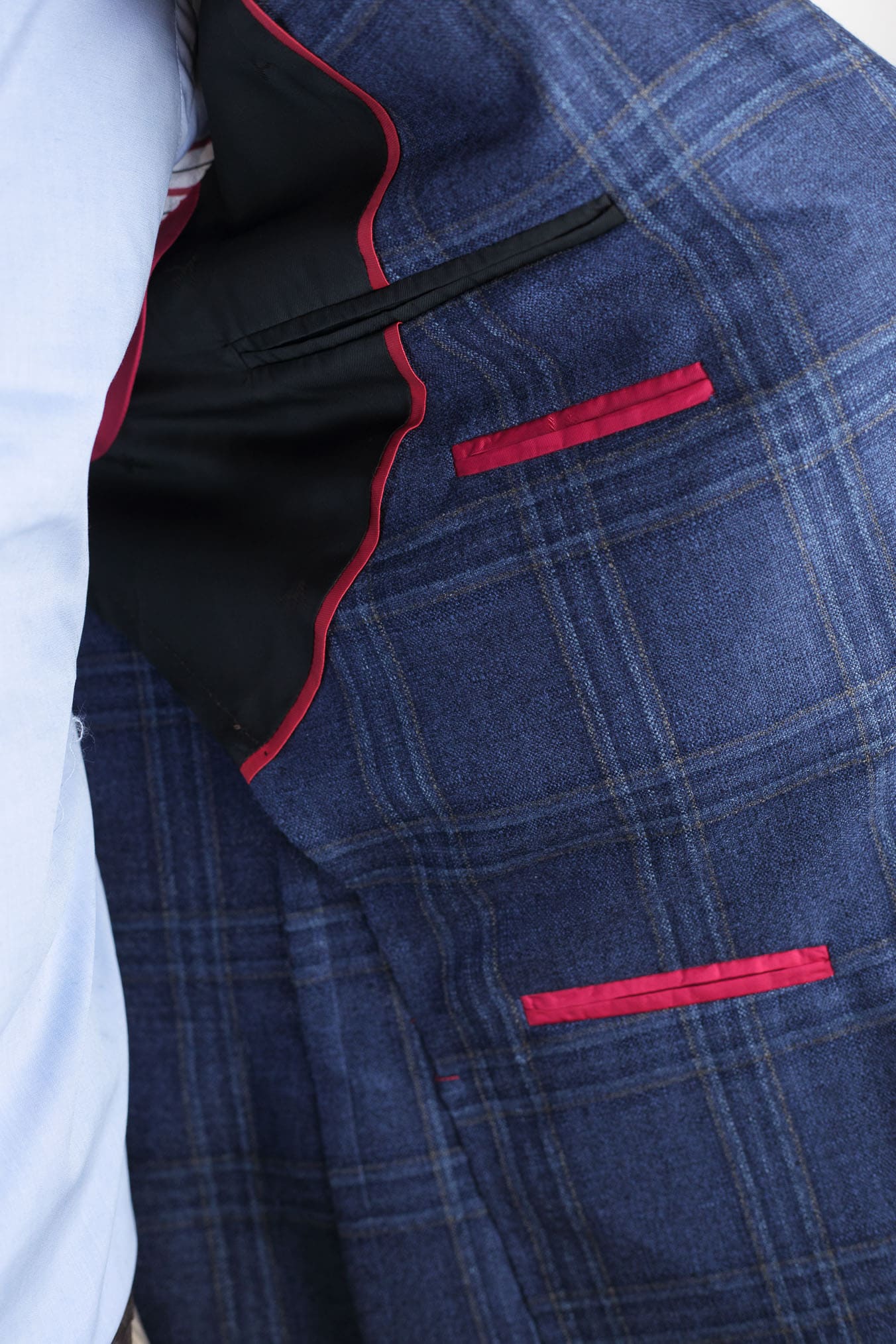 ISAIA Giacca Check Blu Seta e Cashmere