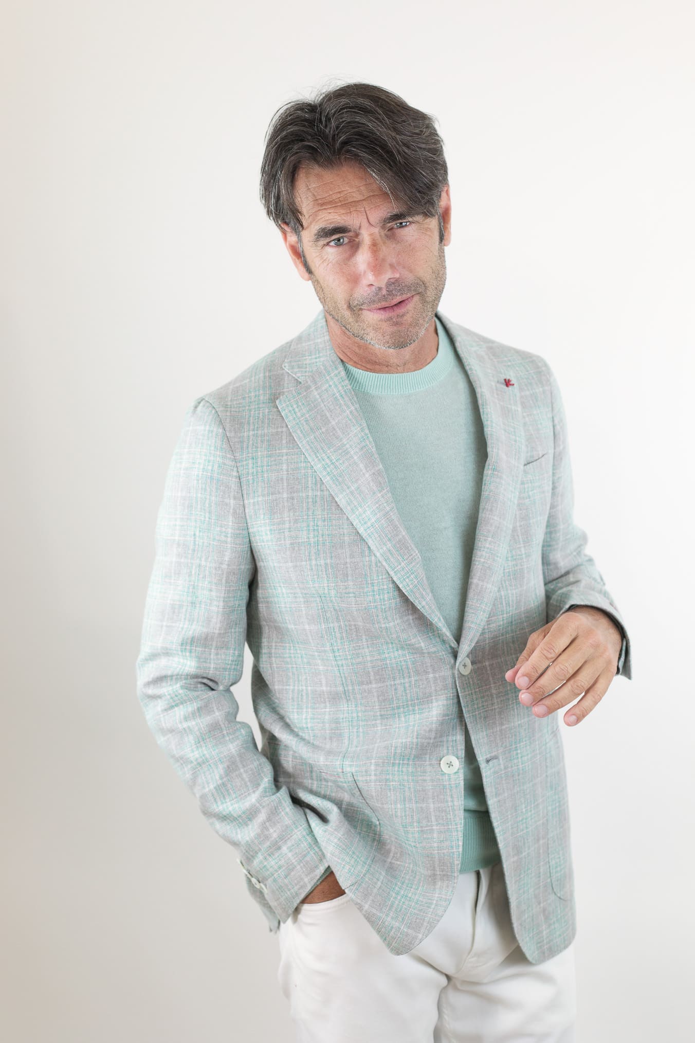 ISAIA Giacca Principe di Galles Verde Isaia