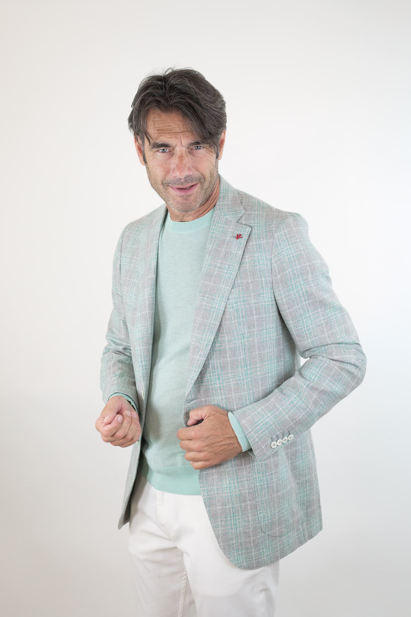 ISAIA Giacca Principe di Galles Verde Isaia