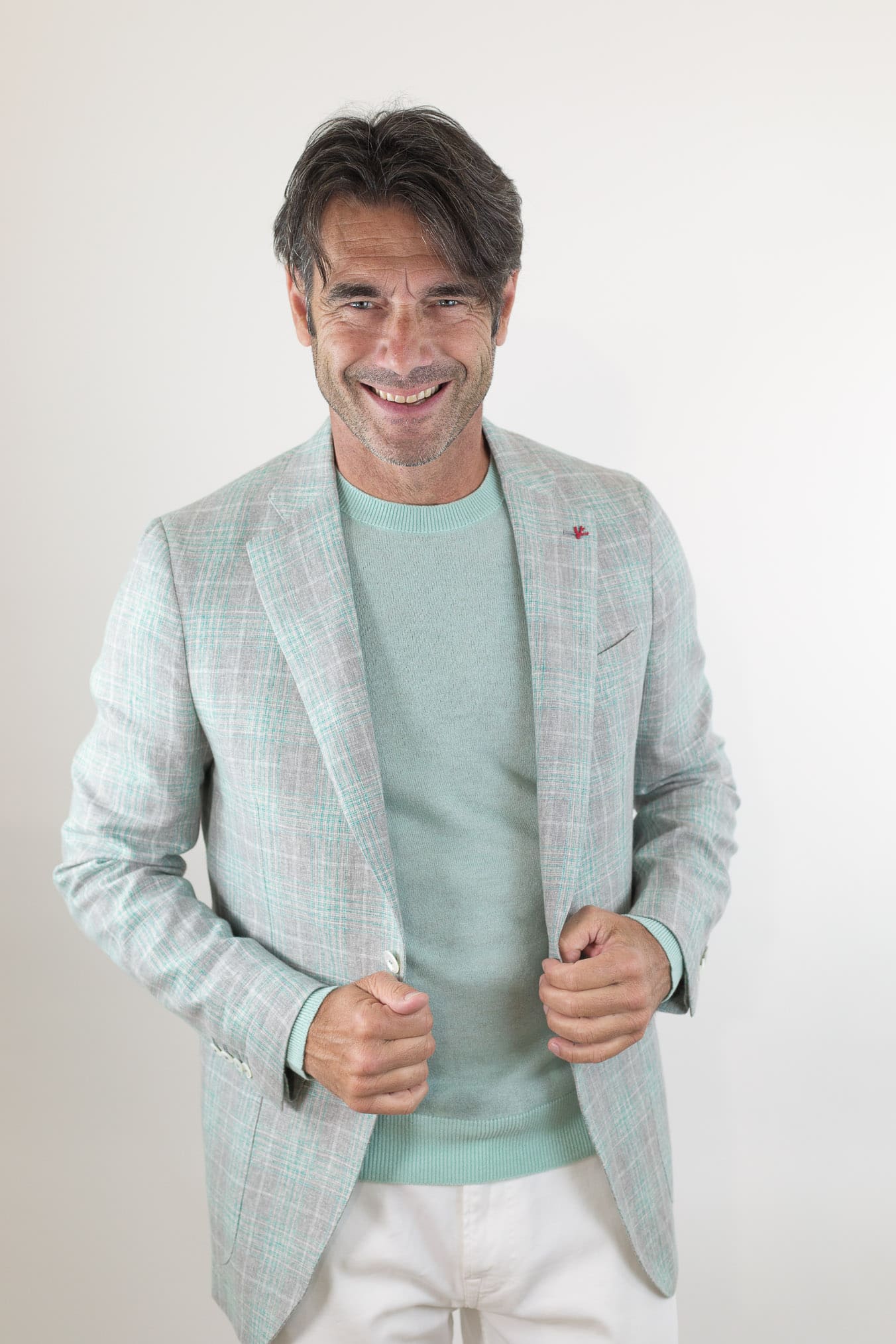 ISAIA Giacca Principe di Galles Verde Isaia