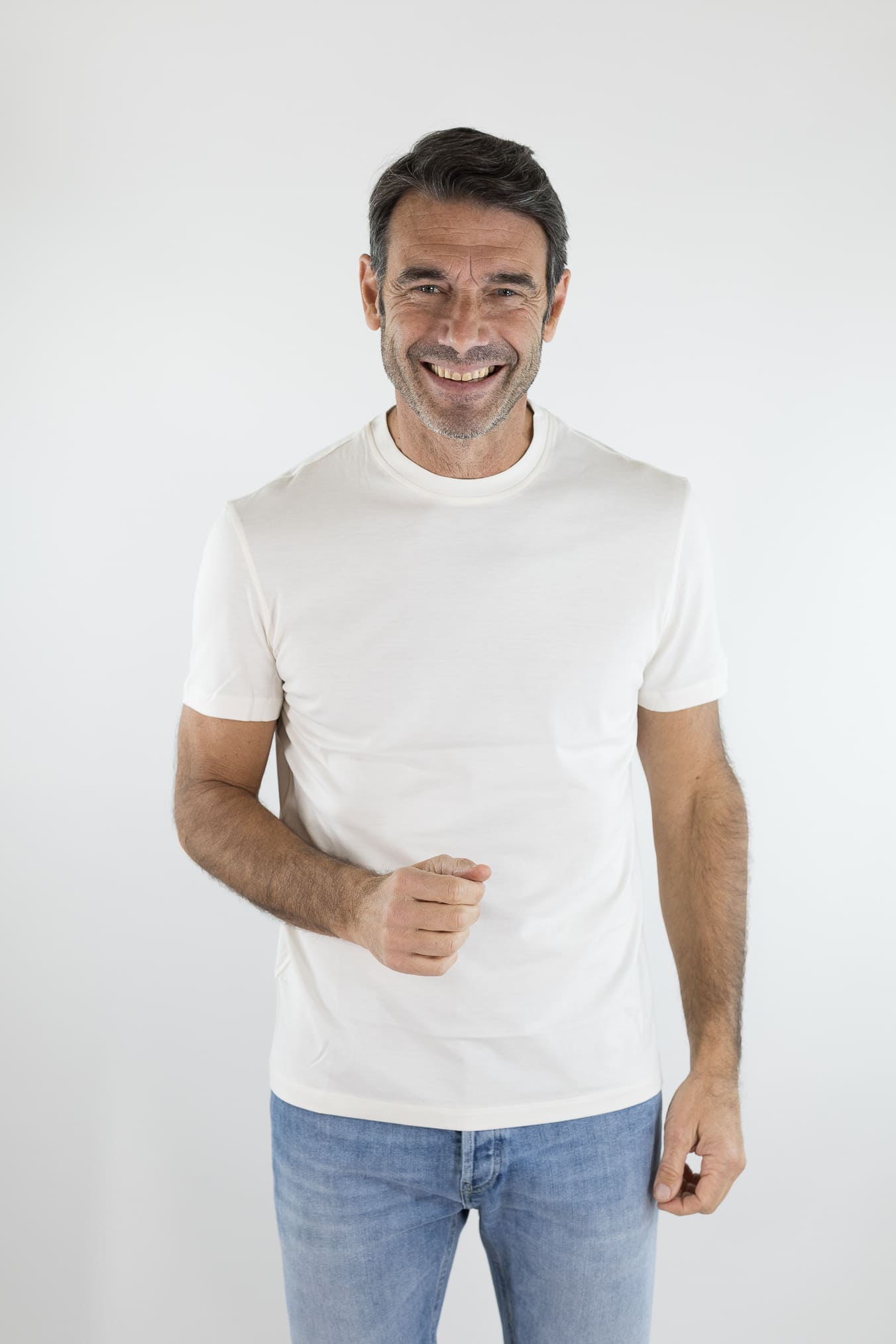 ISAIA T-Shirt Seta e Cotone Bianco