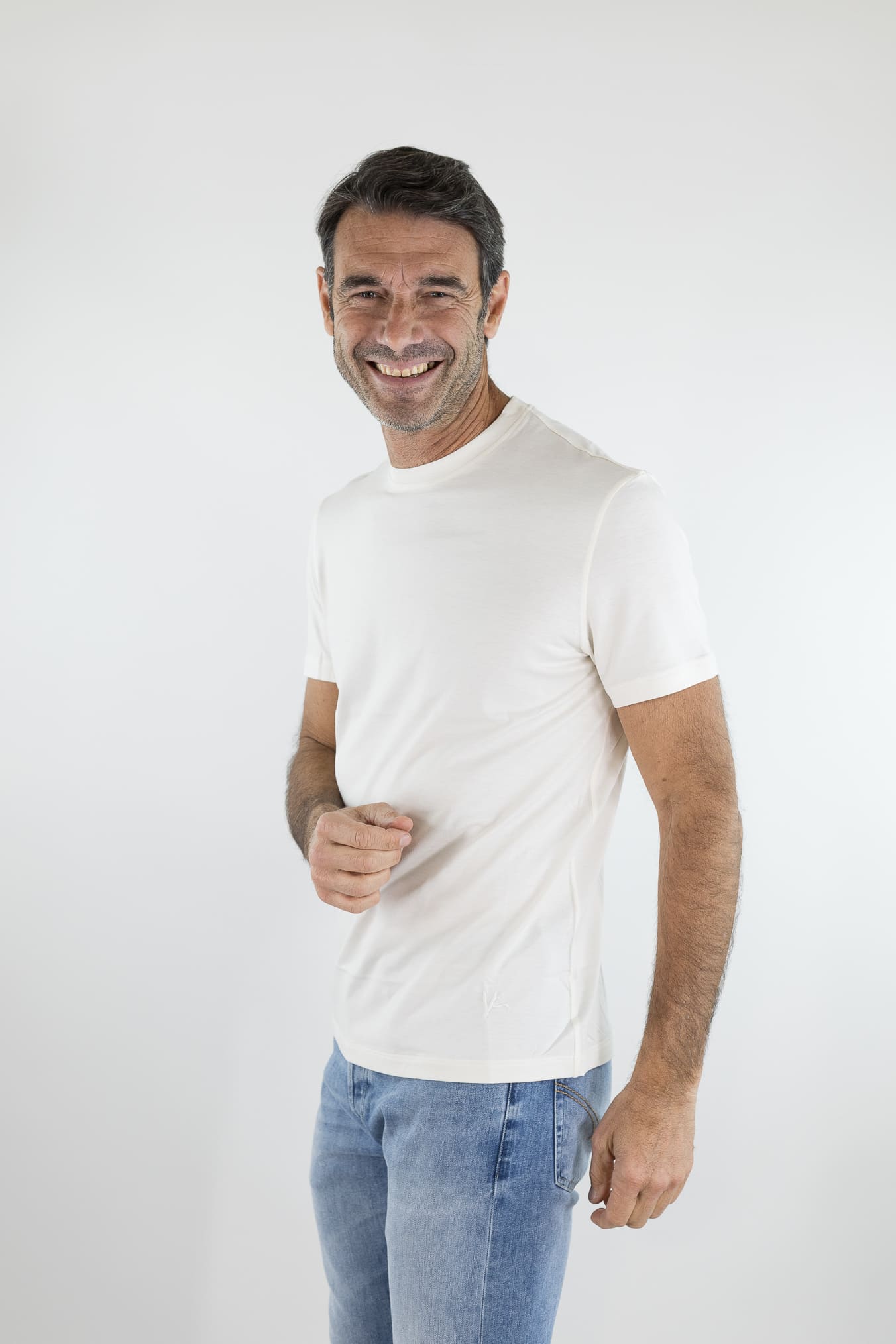 ISAIA T-Shirt Seta e Cotone Bianco