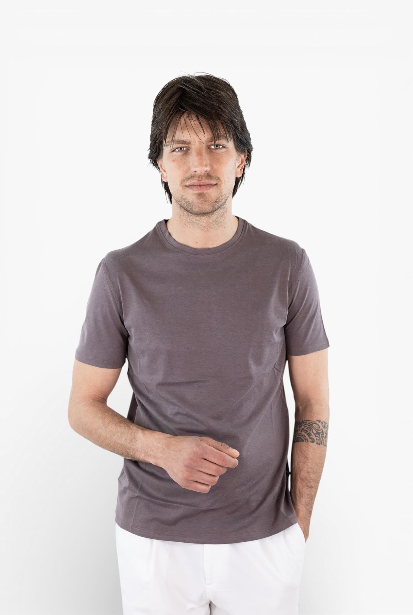 ISAIA T-Shirt Seta e Cotone Cioccolato
