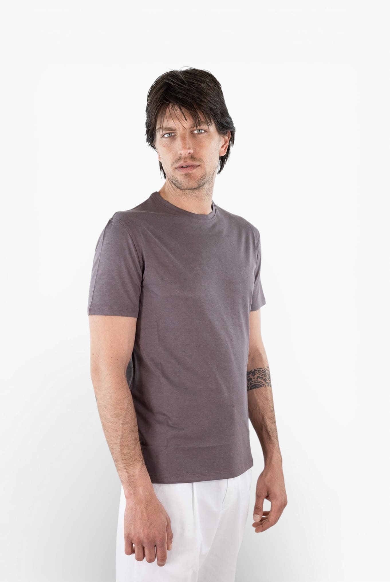 ISAIA T-Shirt Seta e Cotone Cioccolato