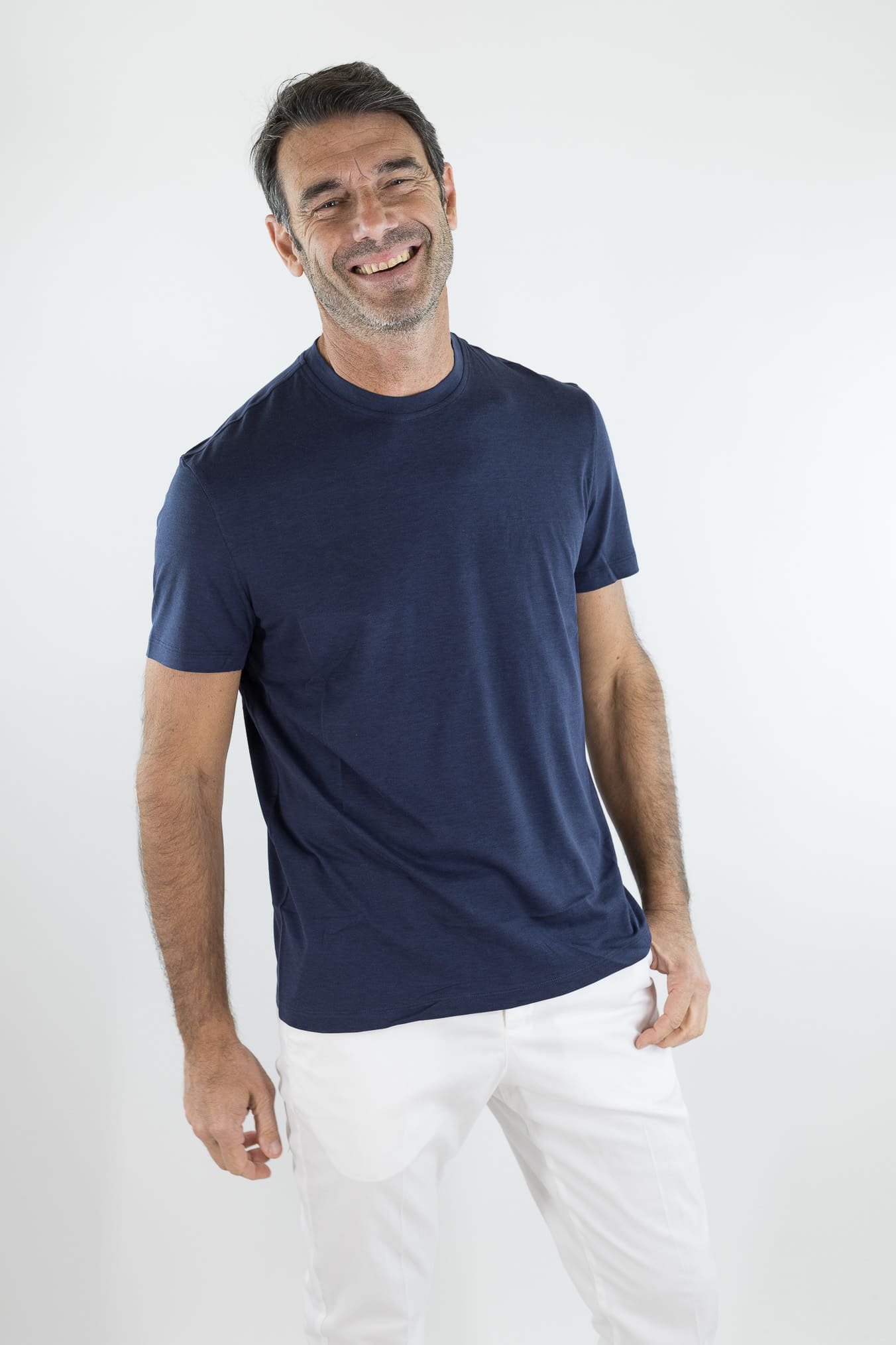 ISAIA T-Shirt Seta e Cotone Blu
