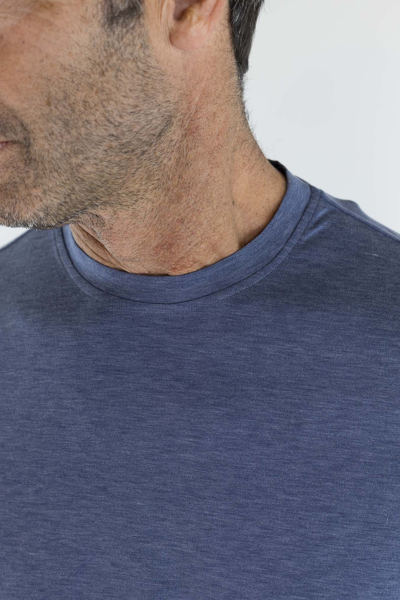 ISAIA T-Shirt Seta e Cotone Blu Denim