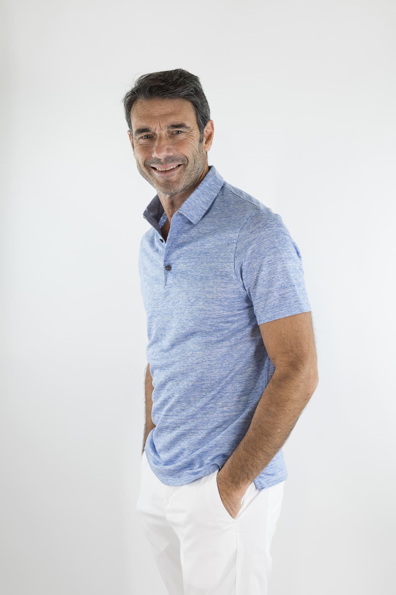 ISAIA Polo Lino Celeste Mélange