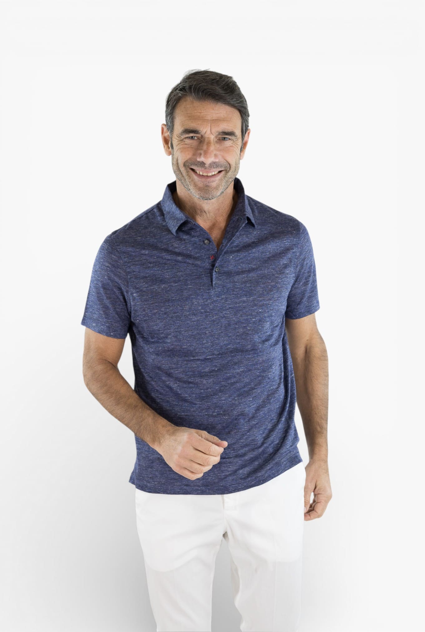 ISAIA Polo Lino Blu Mélange