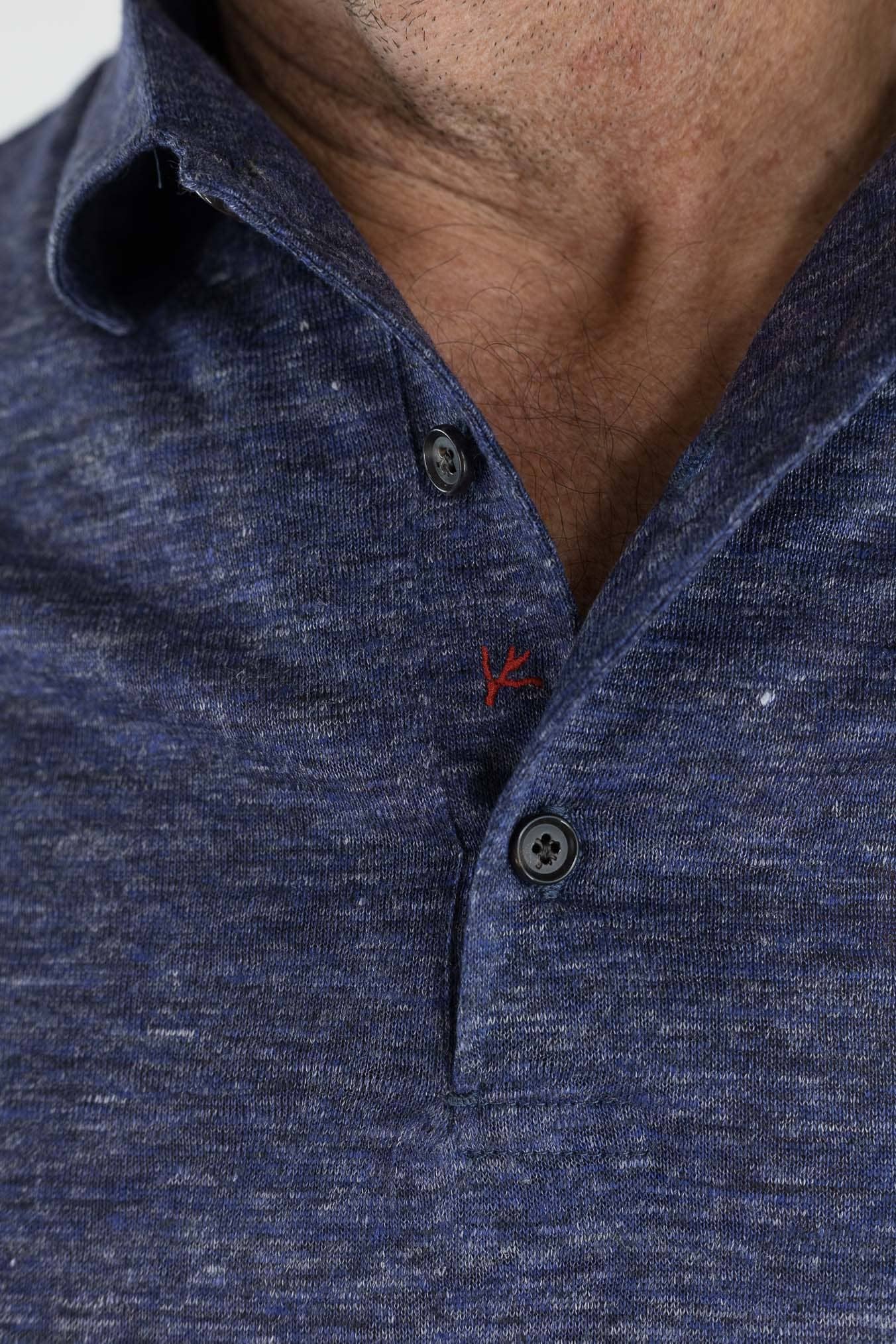 ISAIA Polo Lino Blu Mélange