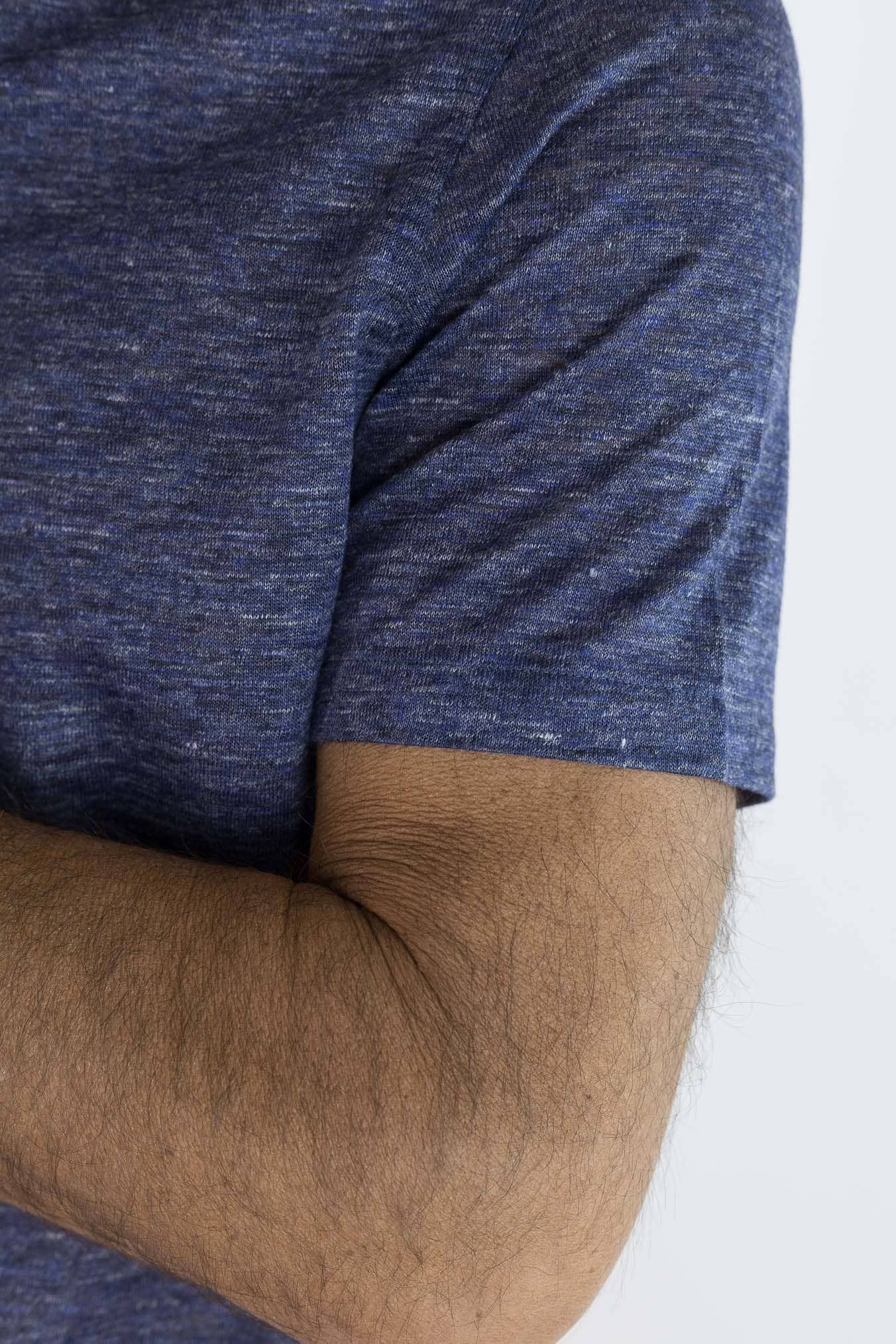 ISAIA Polo Lino Blu Mélange