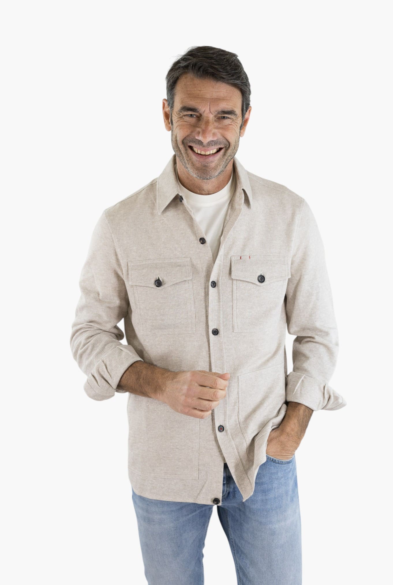 ISAIA Overshirt Lino Cotone Beige Mélange